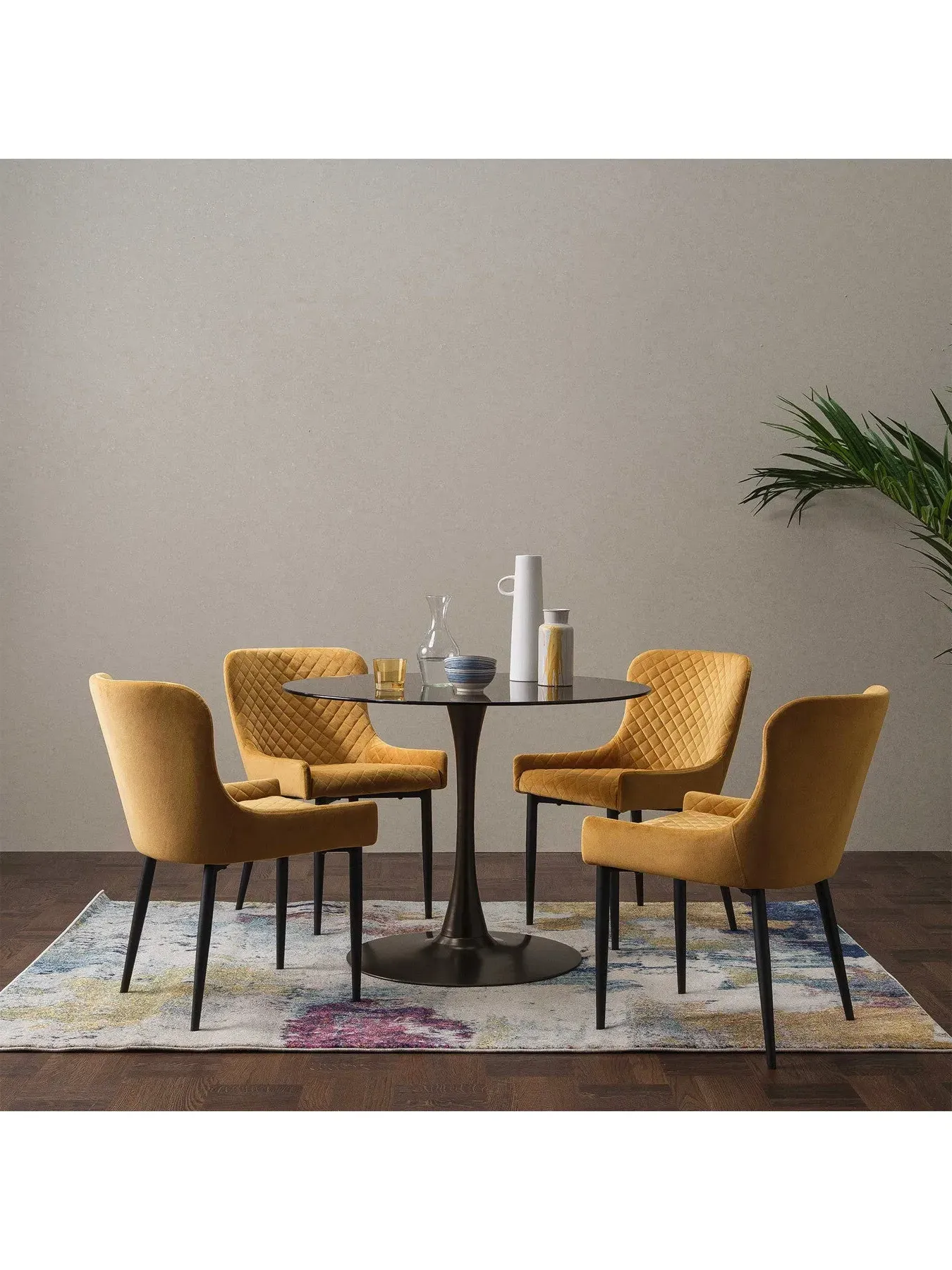 Quilted Dining Chair - Yellow, Velvet
