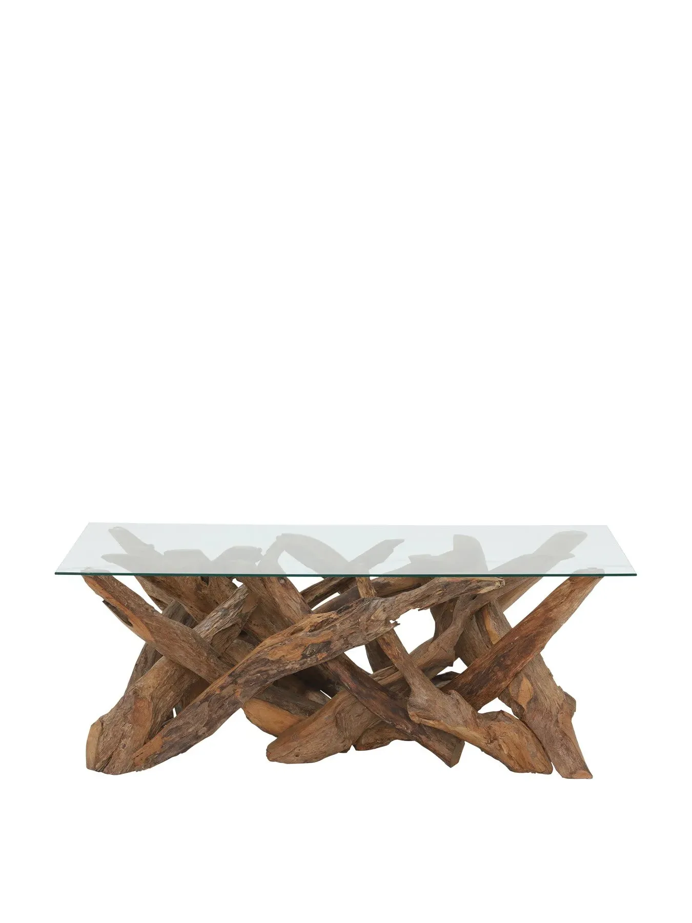 Rectangle Coffee Table with Glass Top - Teak