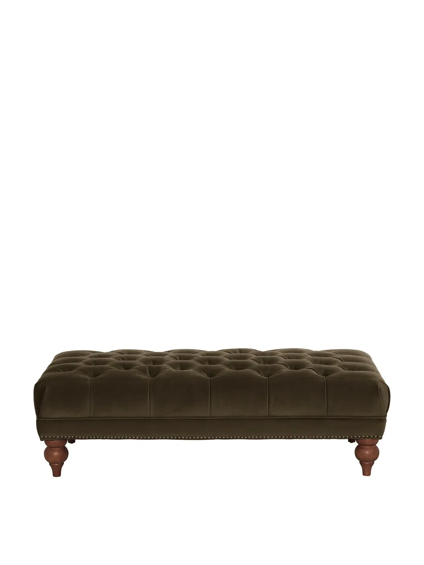Rectangular Footstool with Brass Studs - Green, Velvet