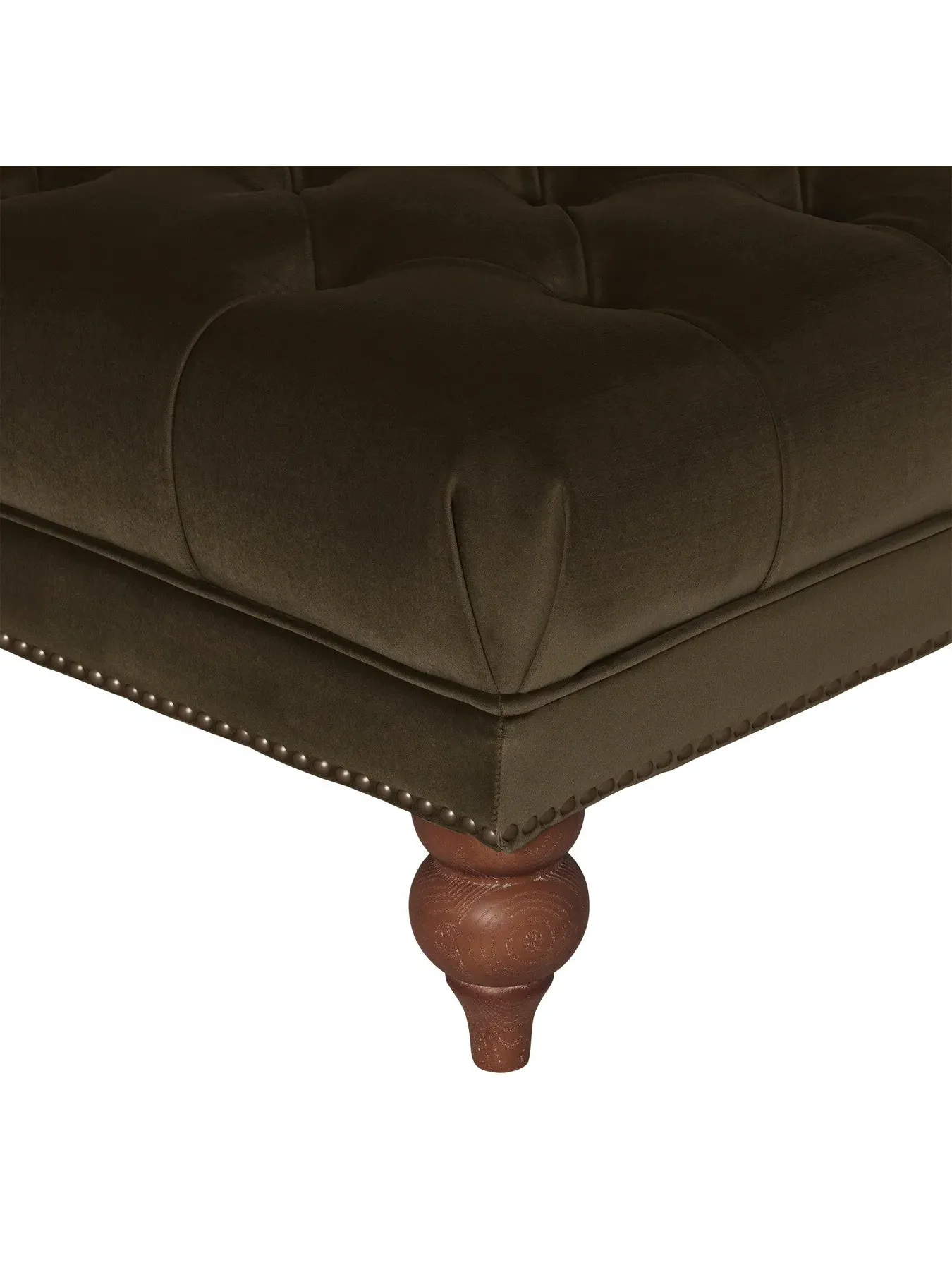 Rectangular Footstool with Brass Studs - Green, Velvet