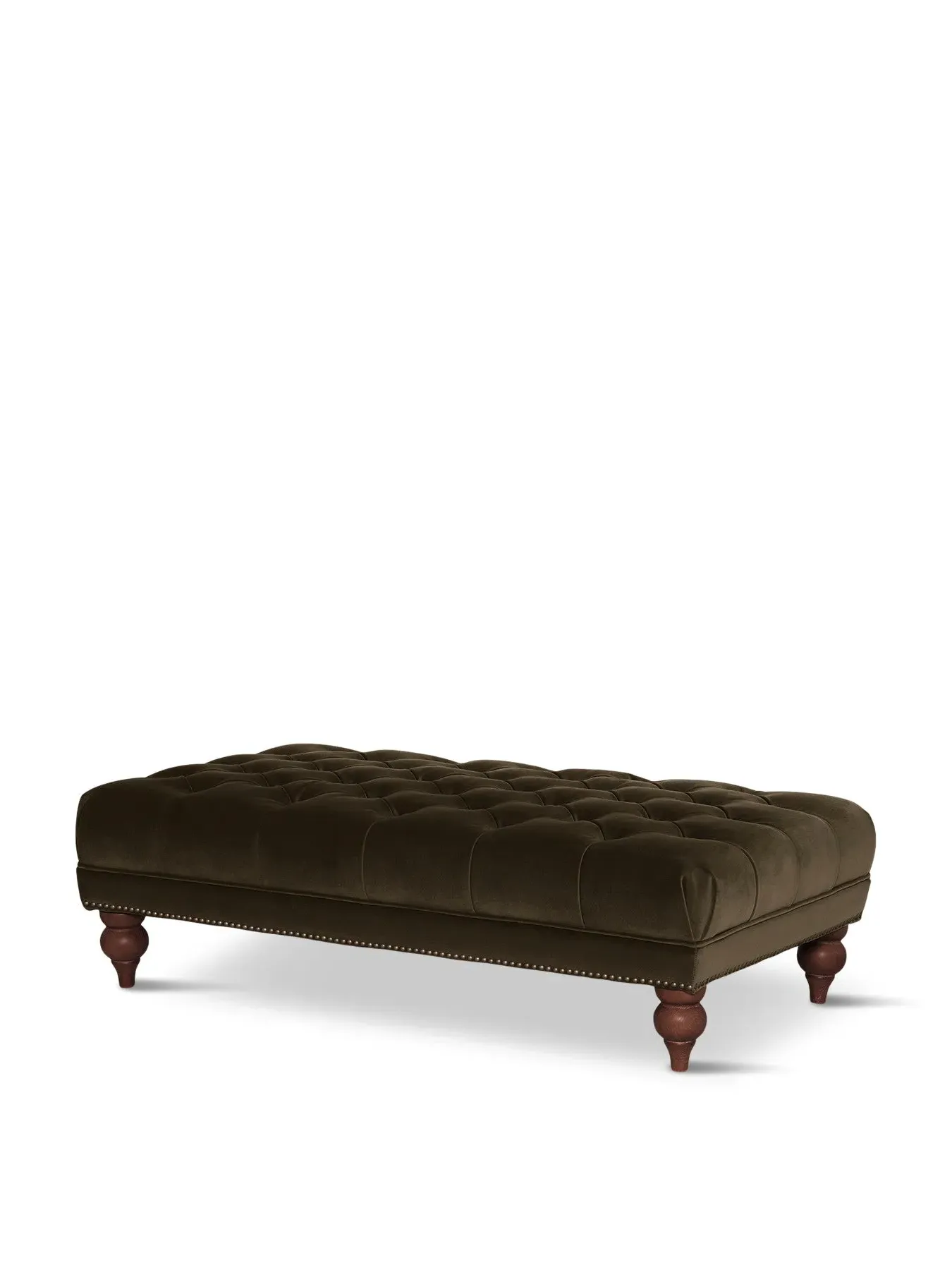 Rectangular Footstool with Brass Studs - Green, Velvet image