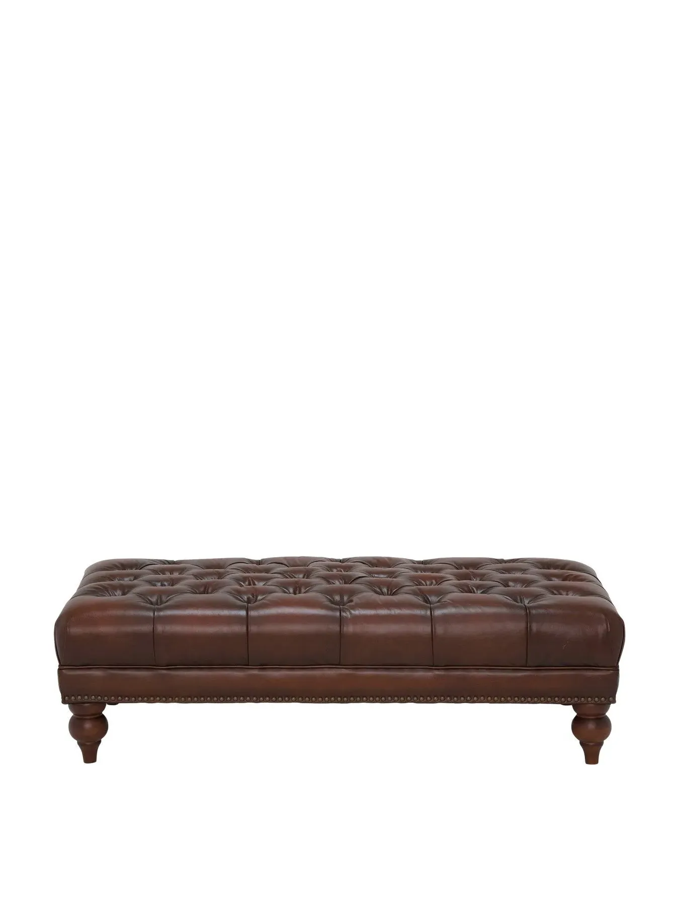 Rectangular Footstool with Studs - Tabac, Leather