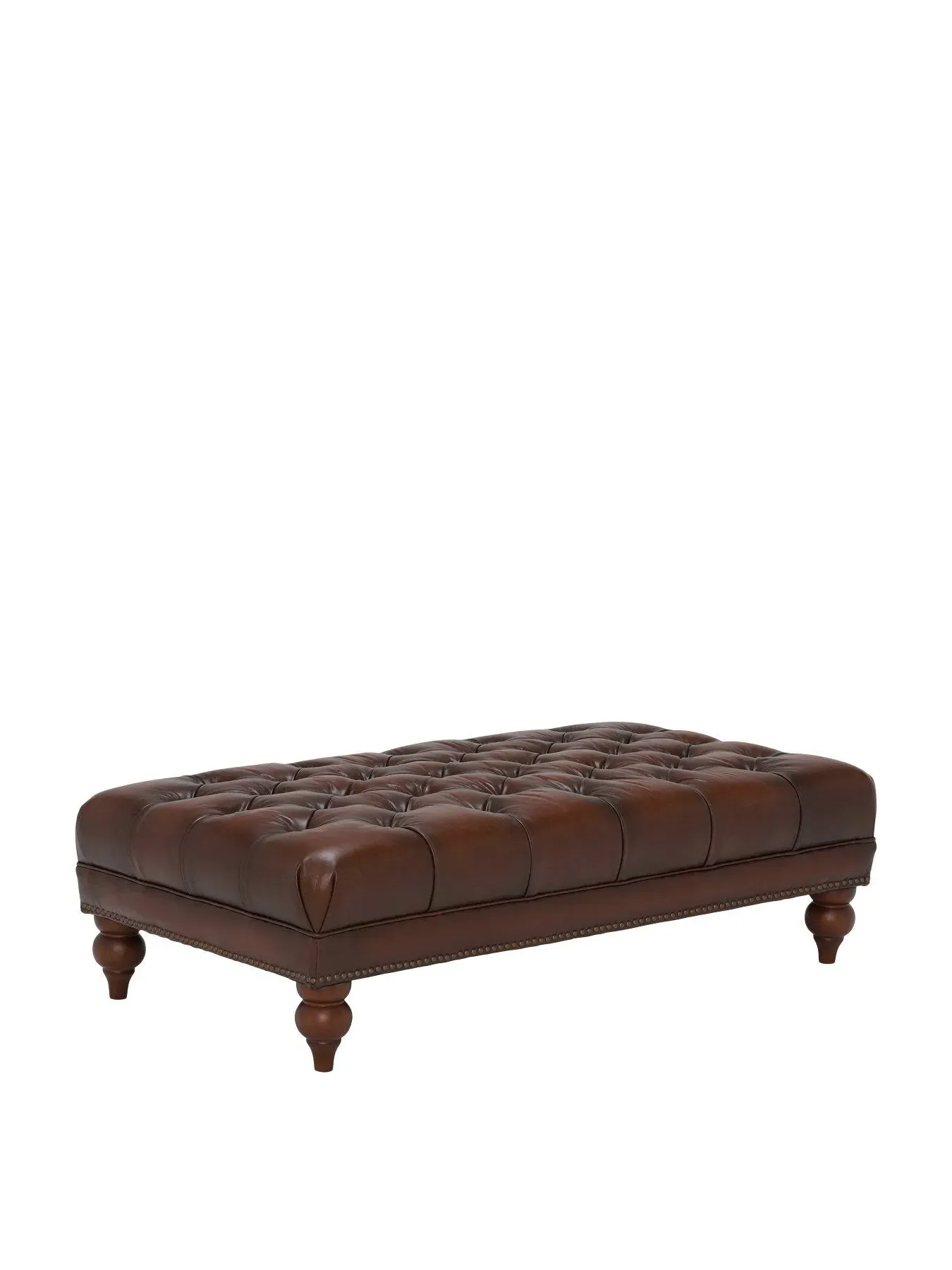 Rectangular Footstool with Studs - Tabac, Leather