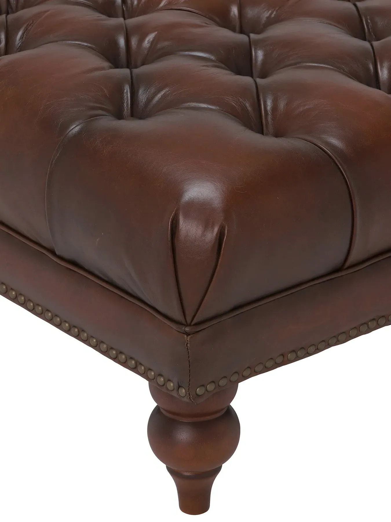 Rectangular Footstool with Studs - Tabac, Leather