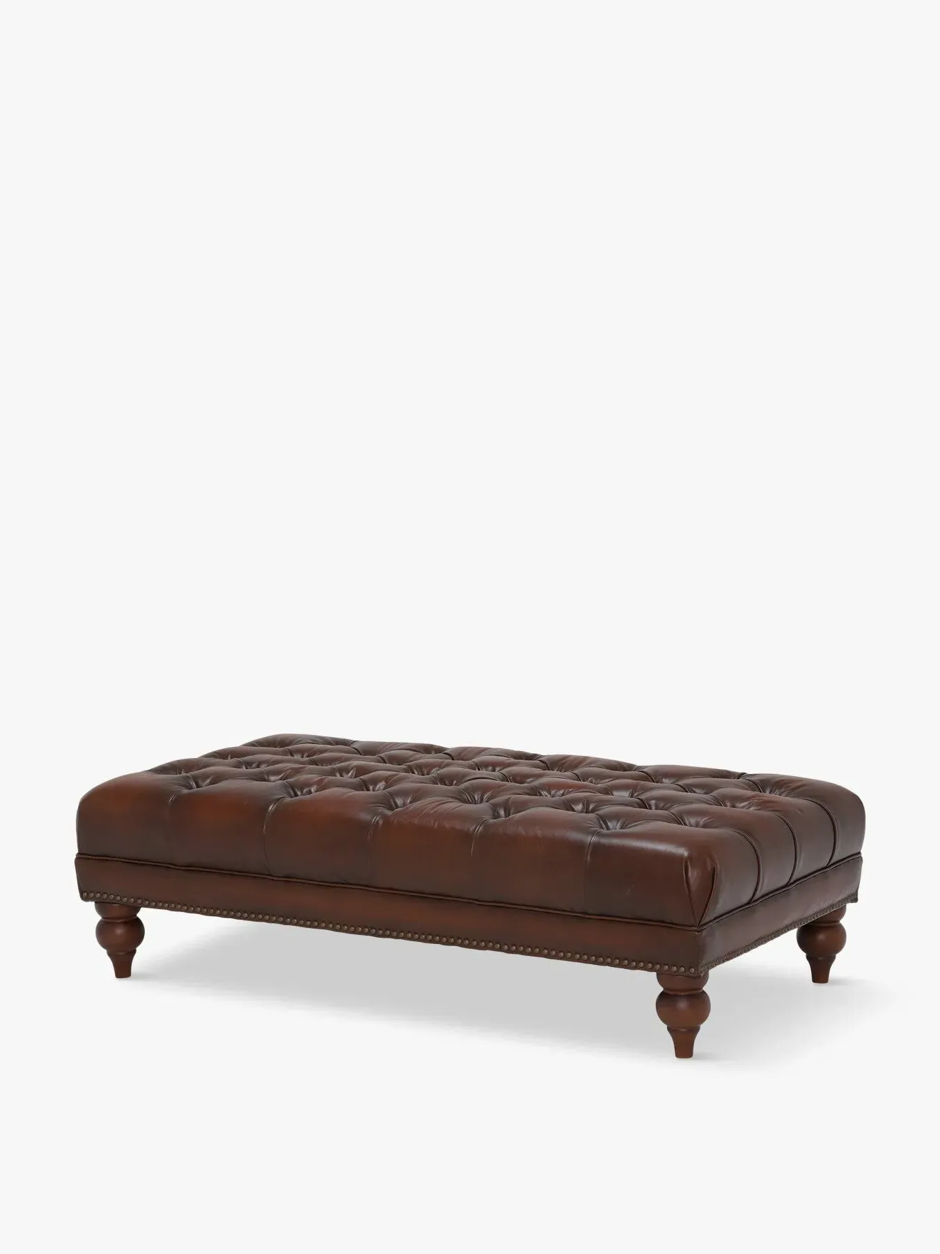 Rectangular Footstool with Studs - Tabac, Leather image