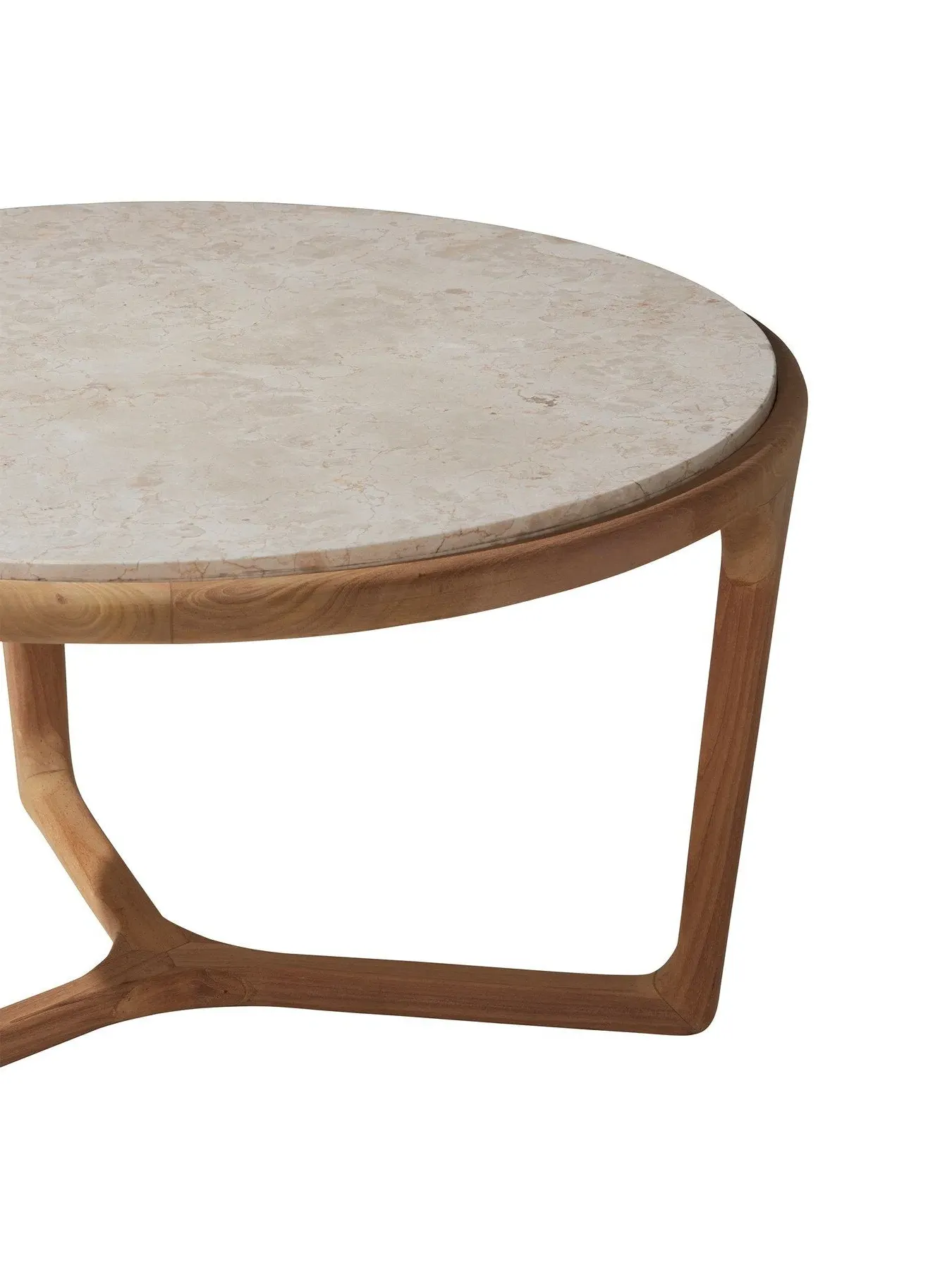 Round Coffee Table - Brown, Teak & Marble