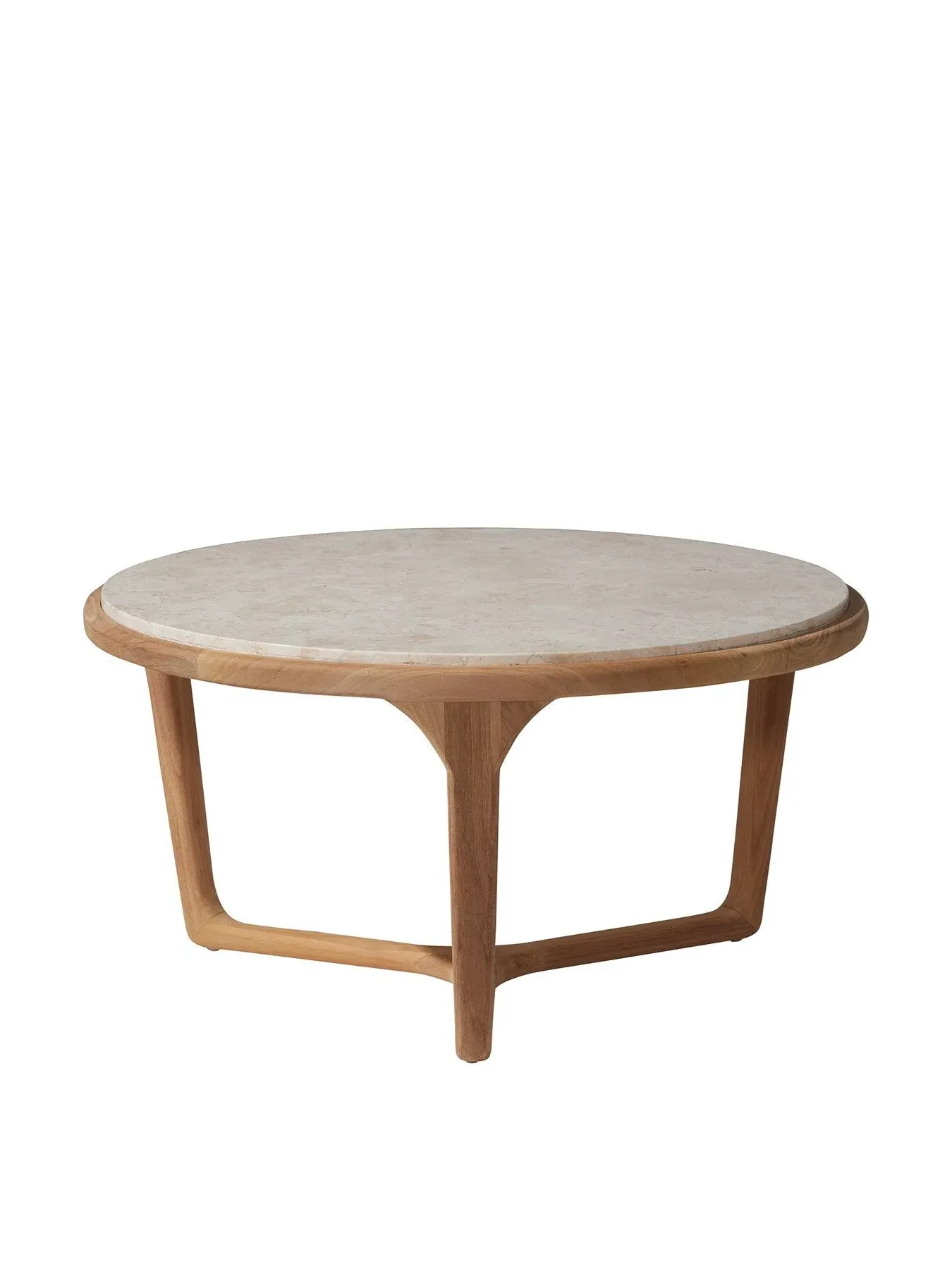Round Coffee Table - Brown, Teak & Marble