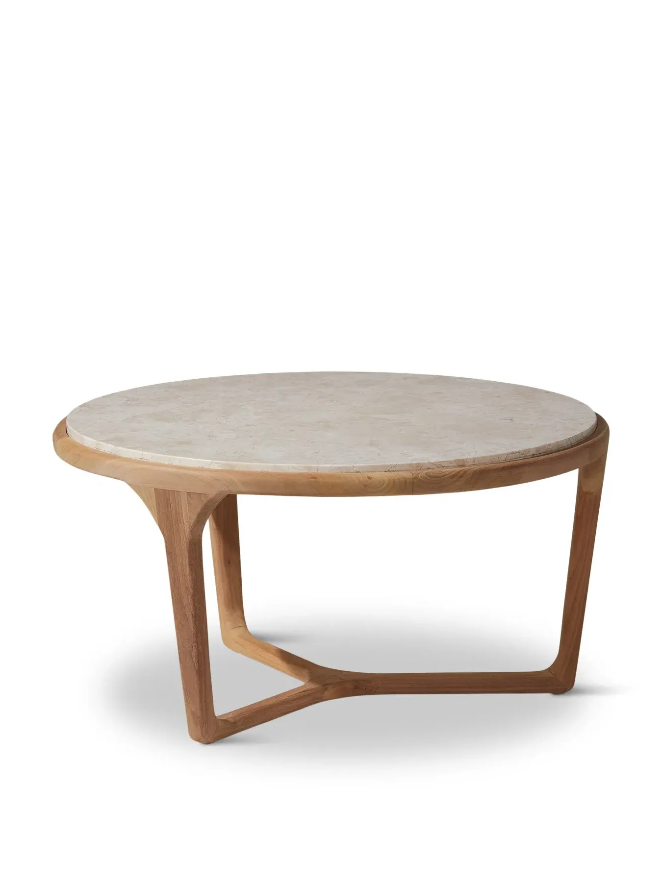 Round Coffee Table - Brown, Teak & Marble image