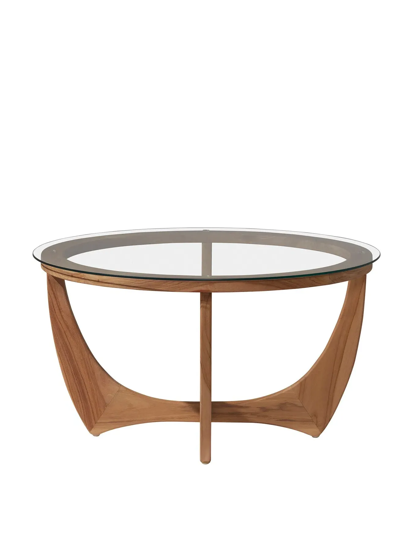 Round Coffee Table with Glass Top - Brown, Teak