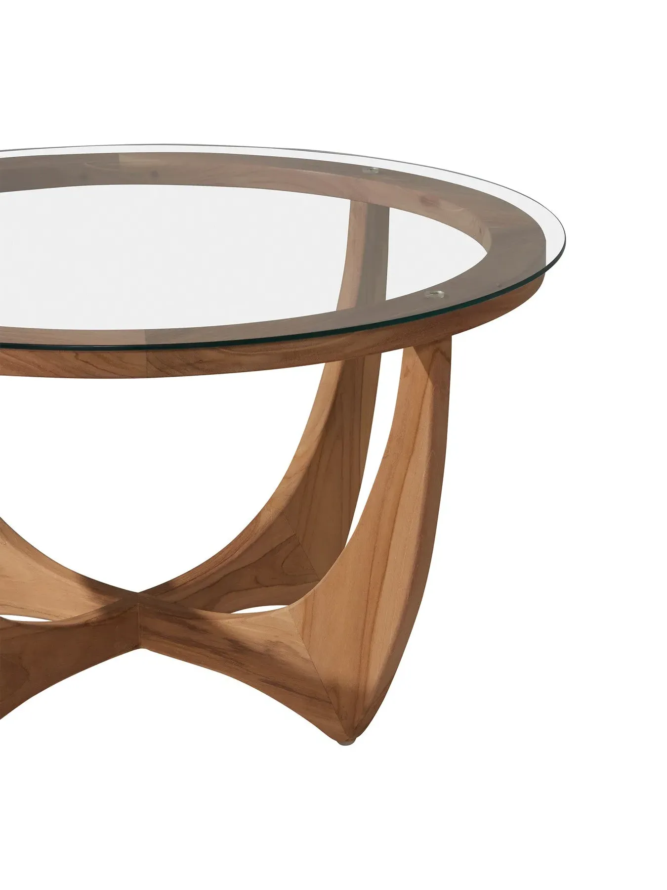 Round Coffee Table with Glass Top - Brown, Teak