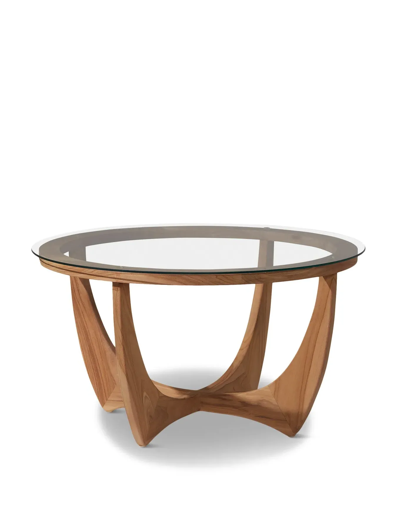 Round Coffee Table with Glass Top - Brown, Teak image