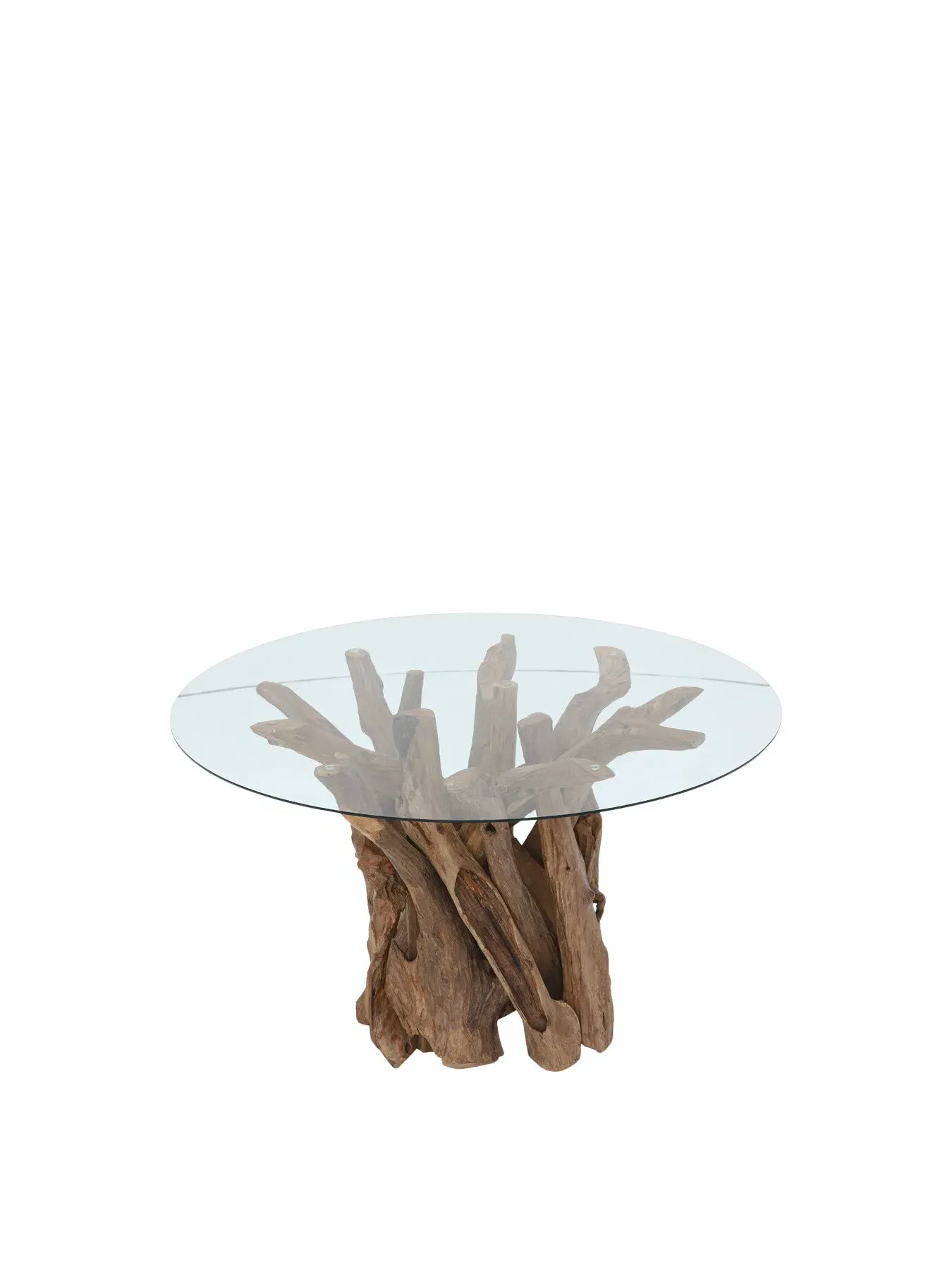 Round Dining Table with Glass Top - Teak