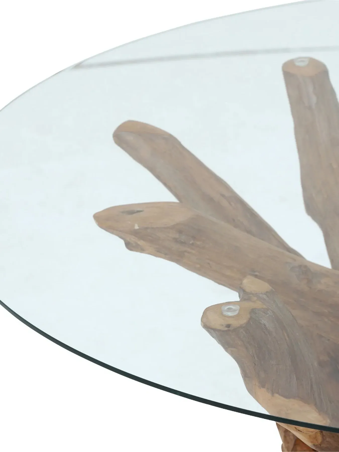 Round Dining Table with Glass Top - Teak