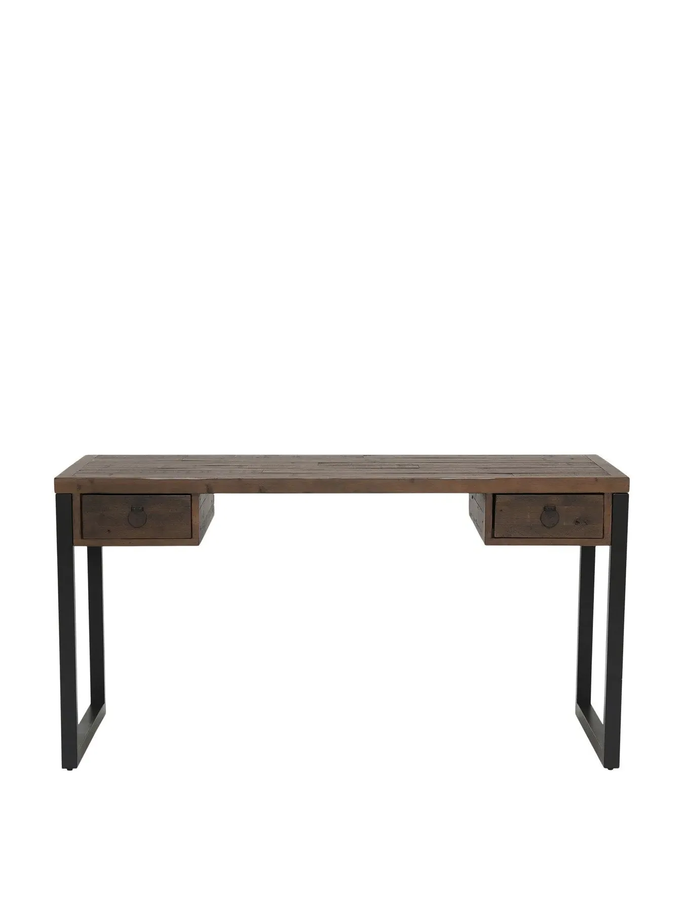Slim Office Desk with Leather Handles - Wood