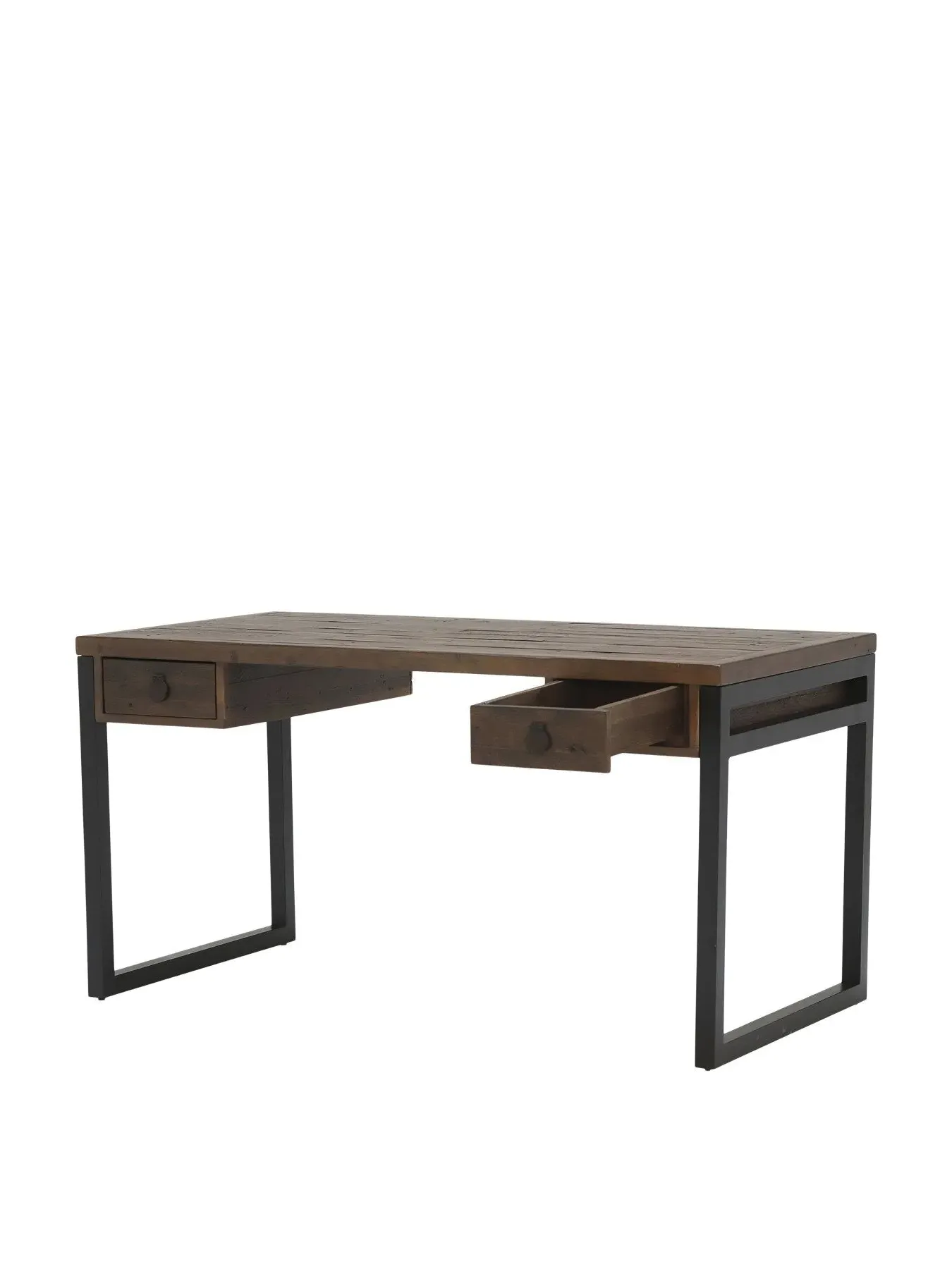 Slim Office Desk with Leather Handles - Wood