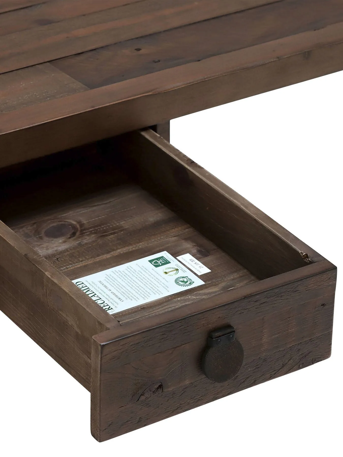 Slim Office Desk with Leather Handles - Wood
