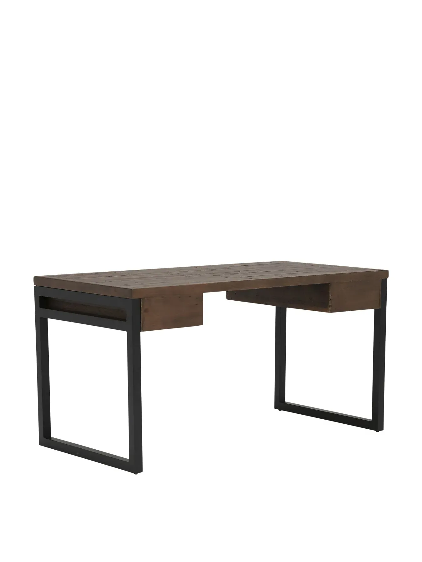 Slim Office Desk with Leather Handles - Wood