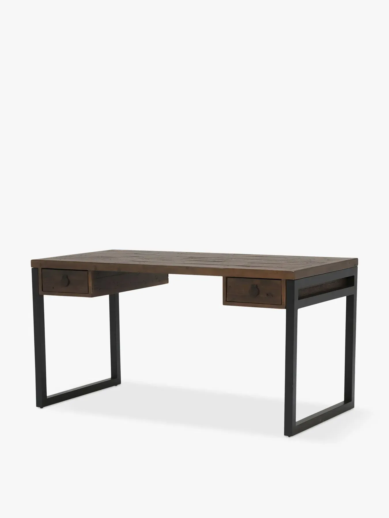 Slim Office Desk with Leather Handles - Wood image