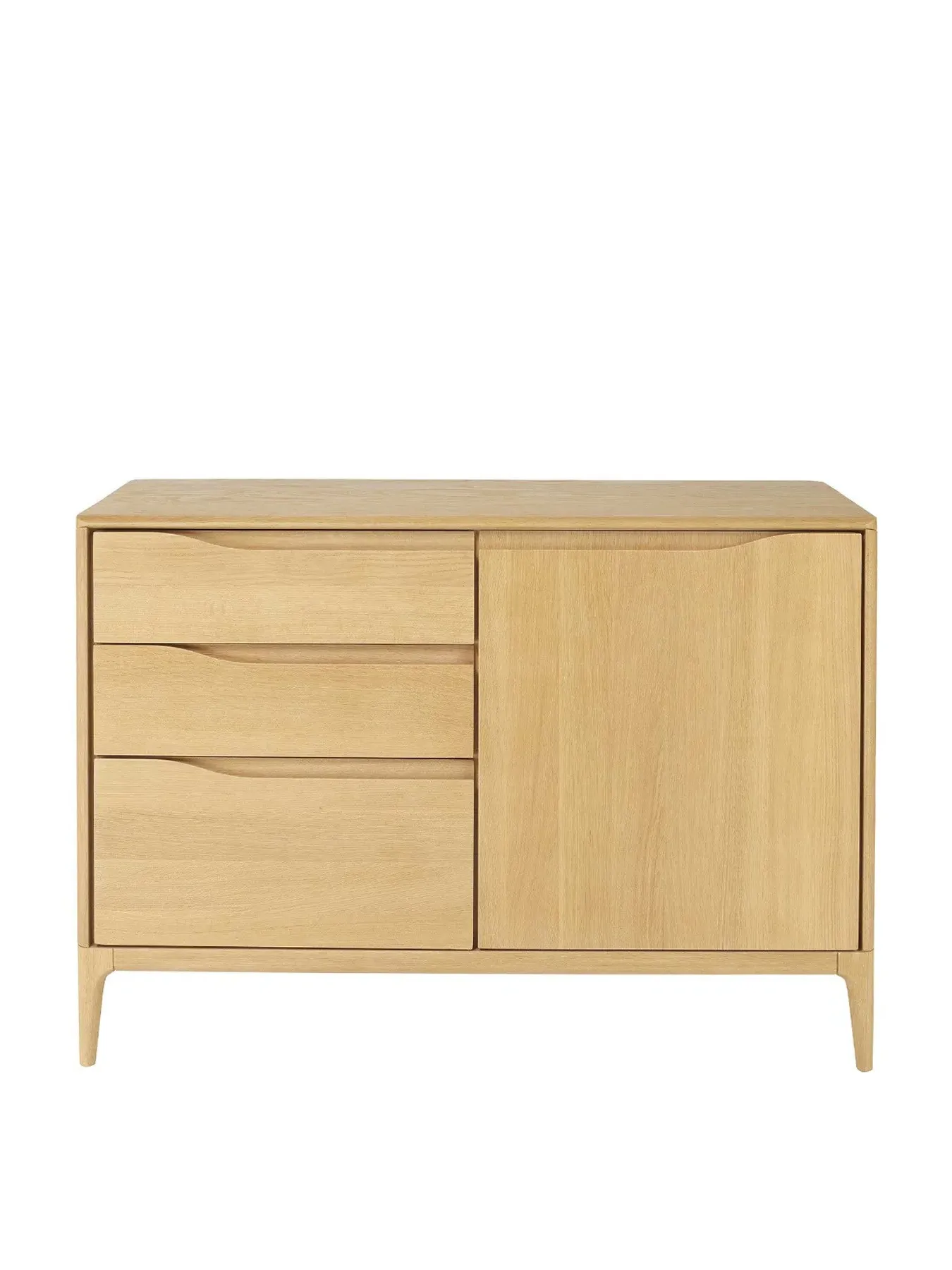 Small Sideboard with 1 Door 3 Drawers - Oak Wood