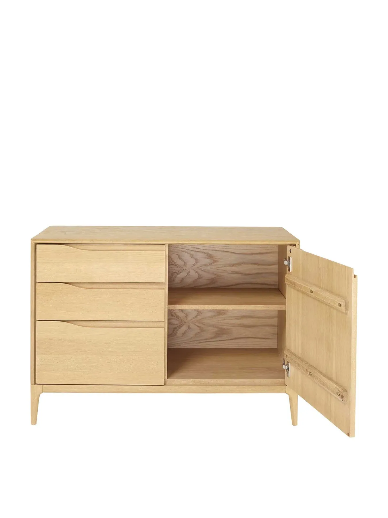 Small Sideboard with 1 Door 3 Drawers - Oak Wood