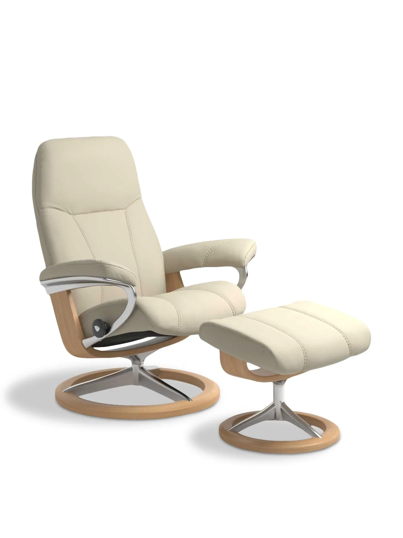 Small Signature Chair with Footstool - Cream, Leather image