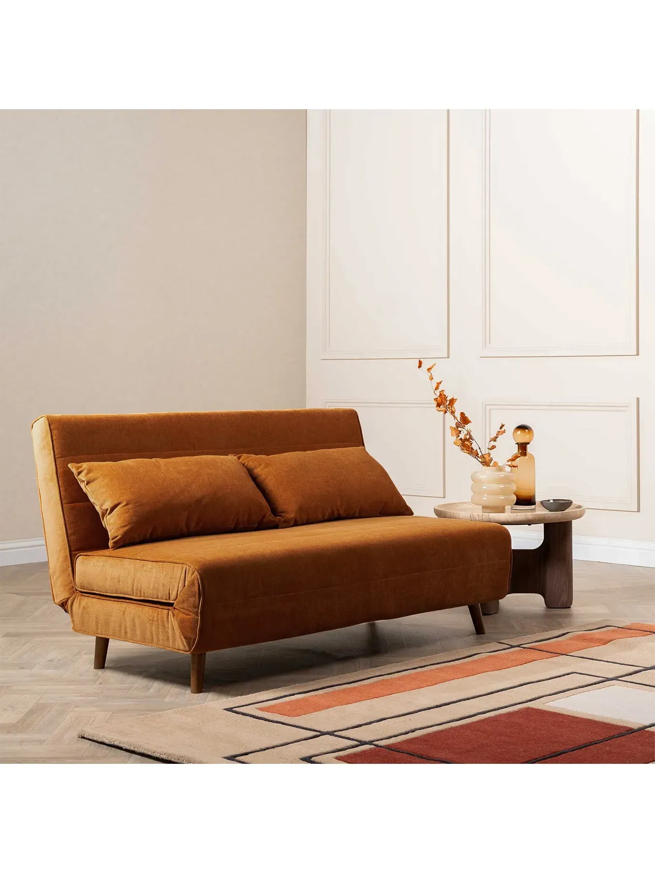 Sofa Bed with Conversion - Orange, Fabric