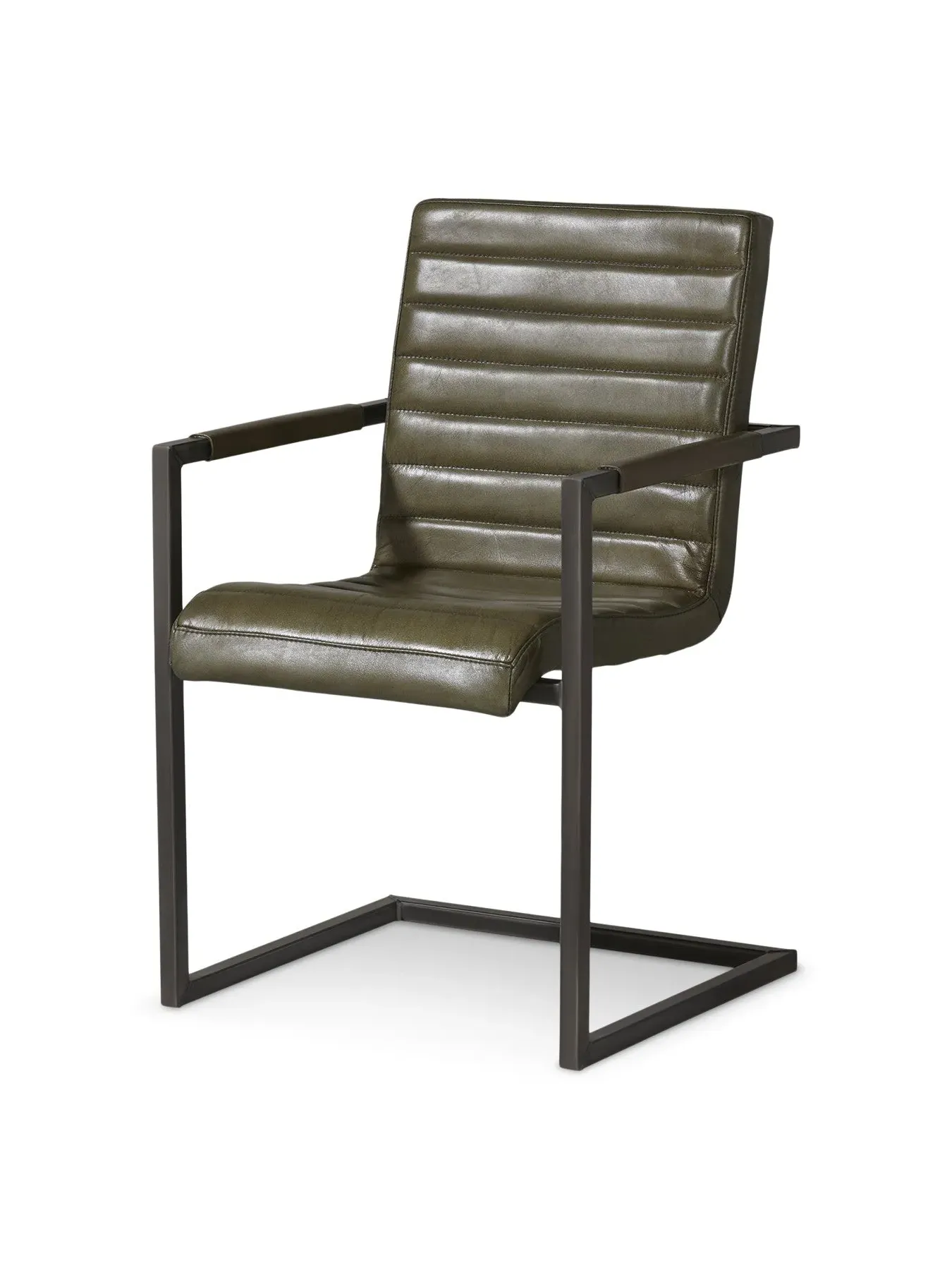 Stitched Dining Armchair - Green, Leather image