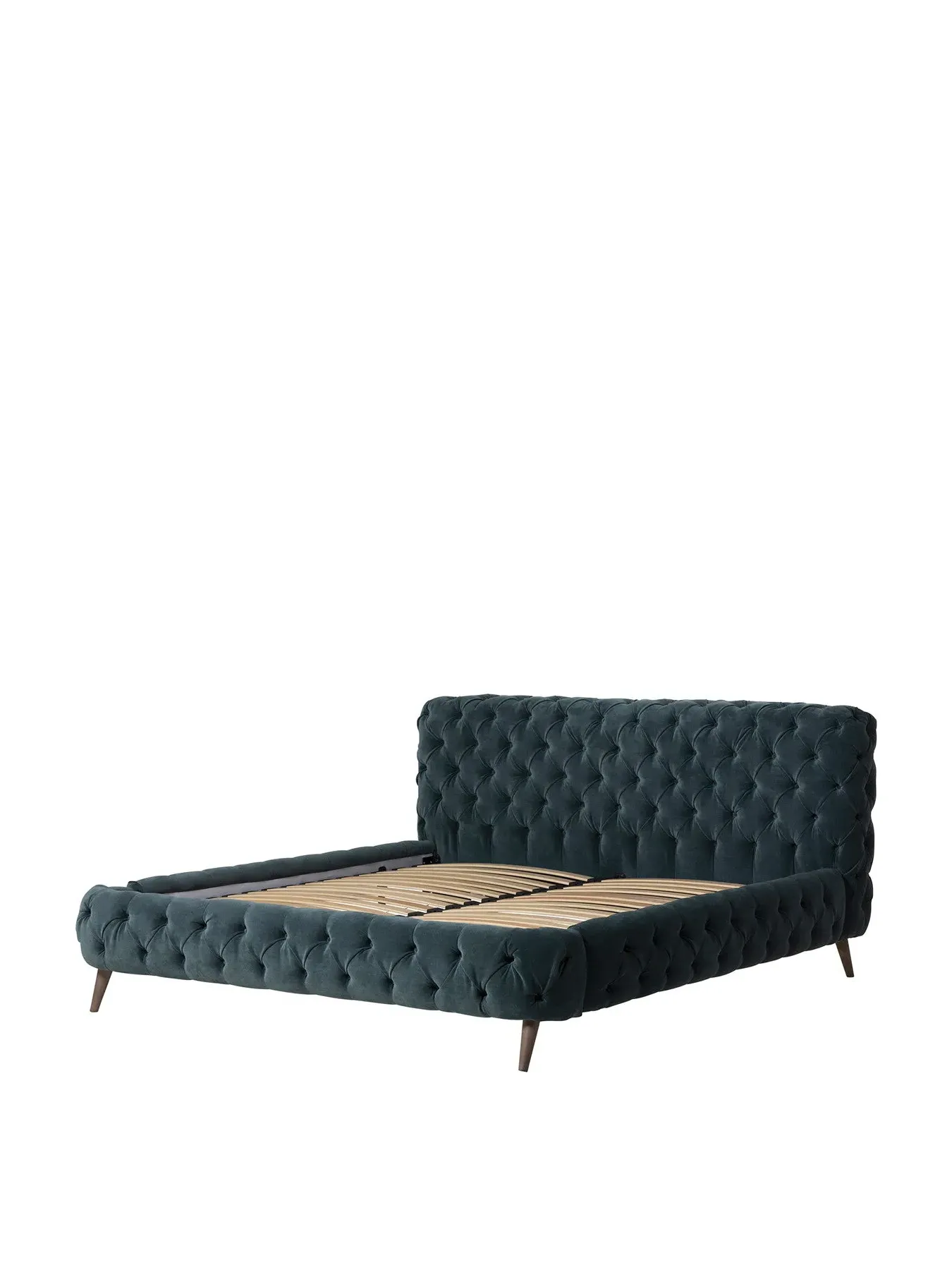 Super King Buttoned Bed Frame - Blue, Fabric