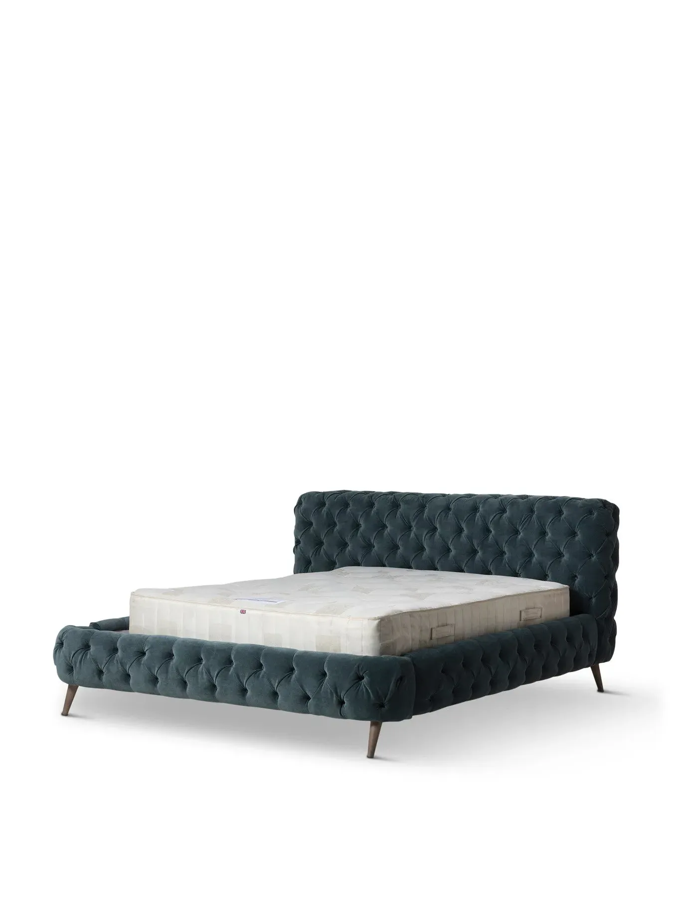 Super King Buttoned Bed Frame - Blue, Fabric image