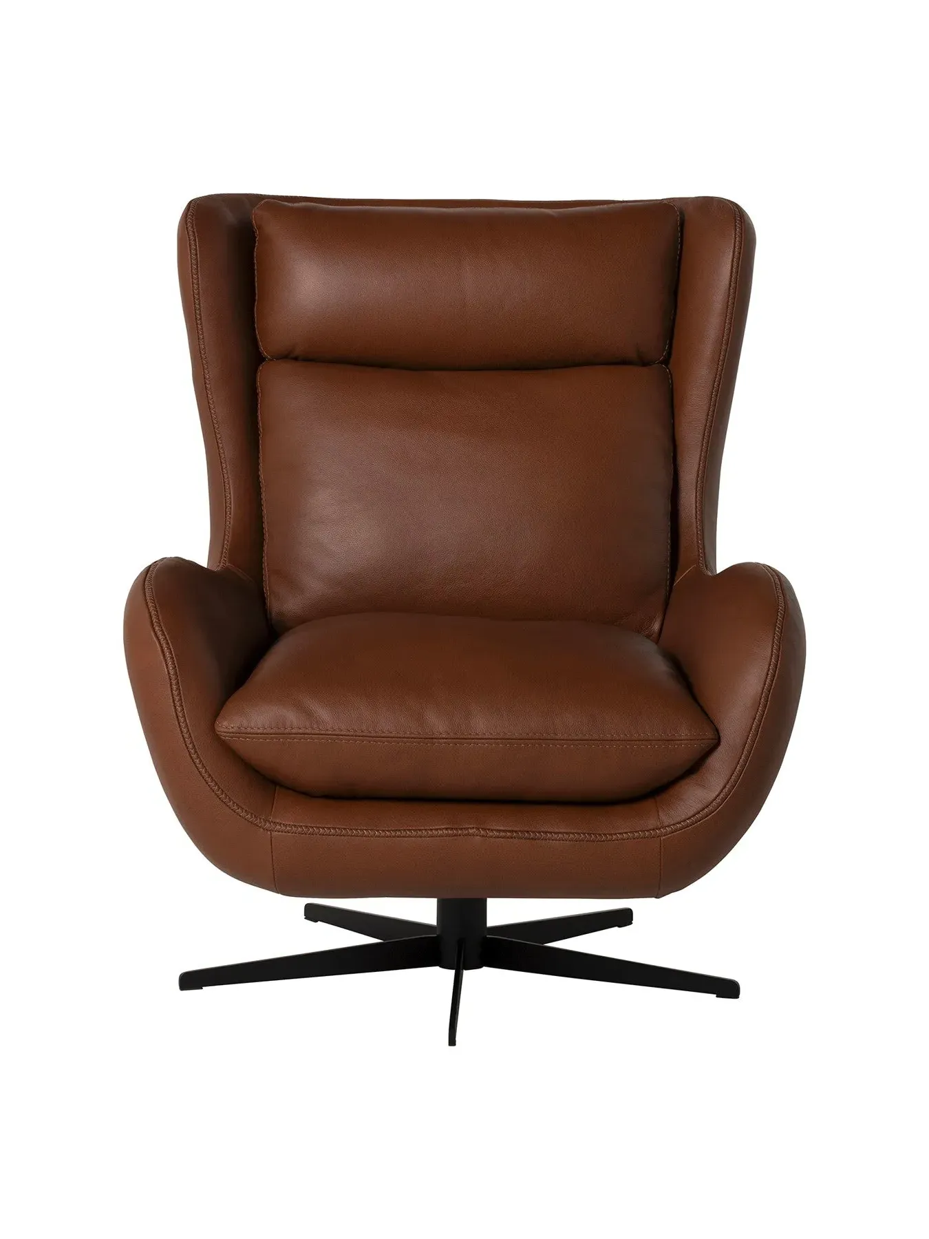 Swivel Armchair with High Back - Brown, Leather
