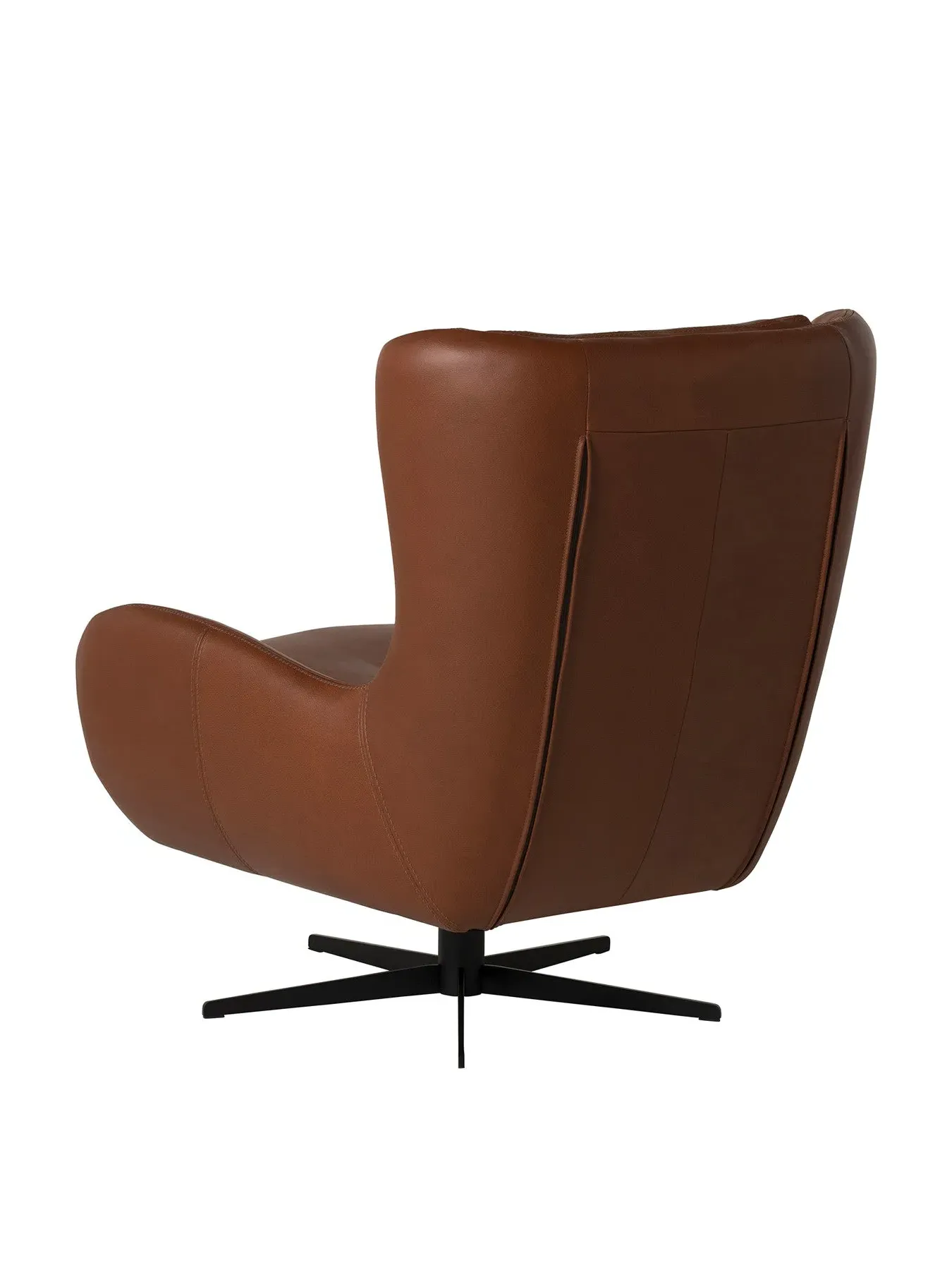 Swivel Armchair with High Back - Brown, Leather