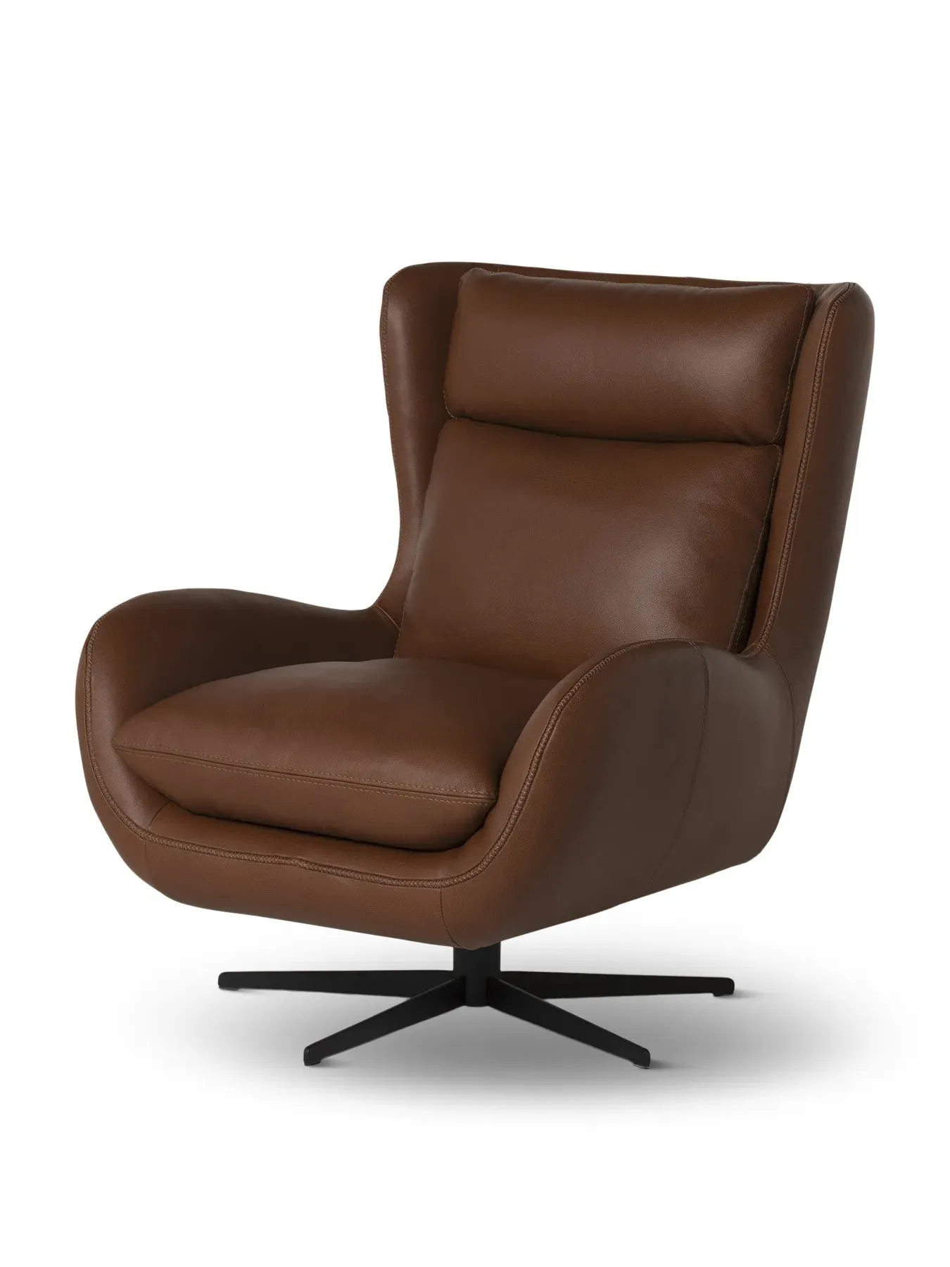 Swivel Armchair with High Back - Brown, Leather image