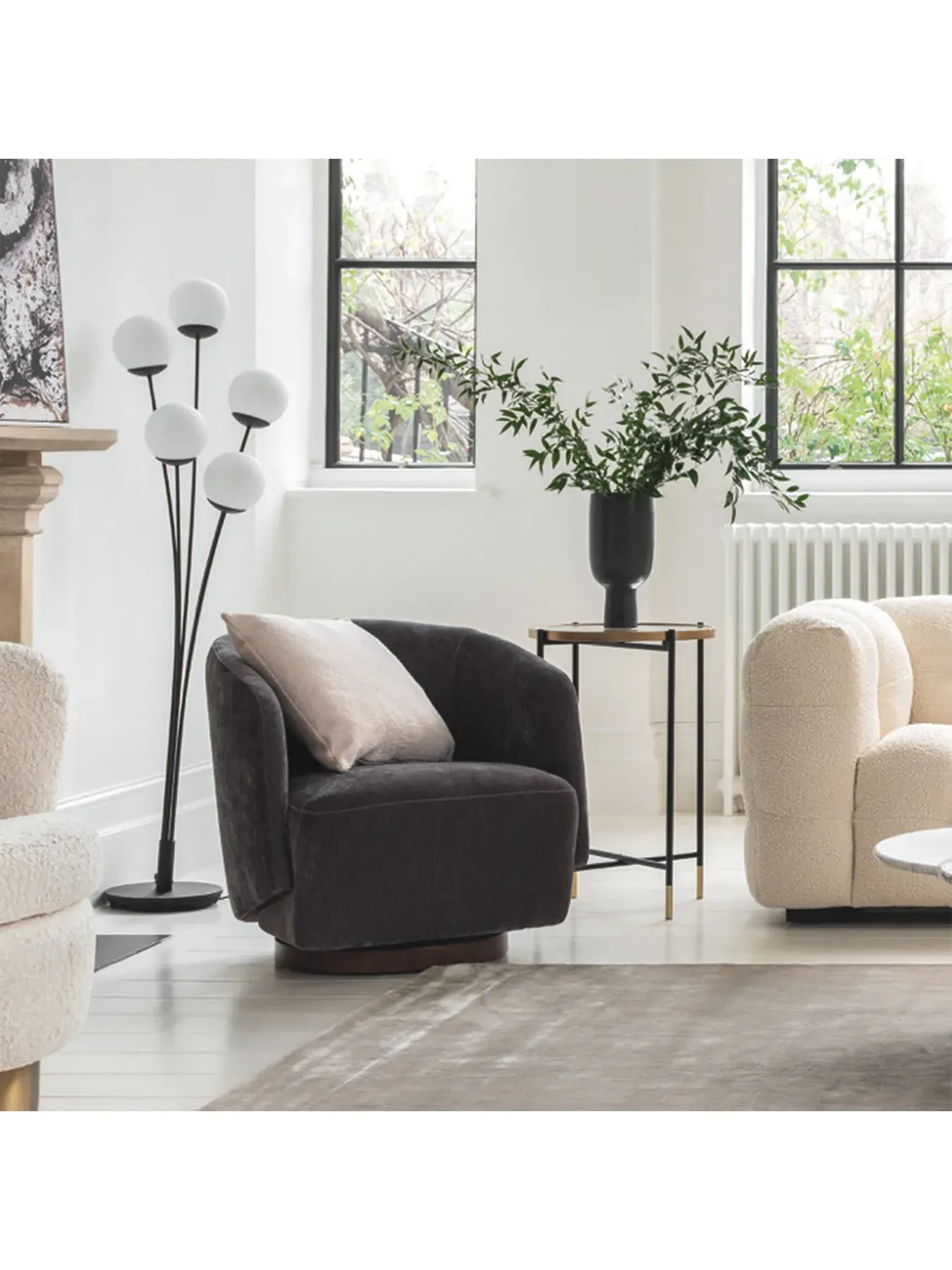 Swivel Armchair with Plush Upholstery - Grey, Velvet