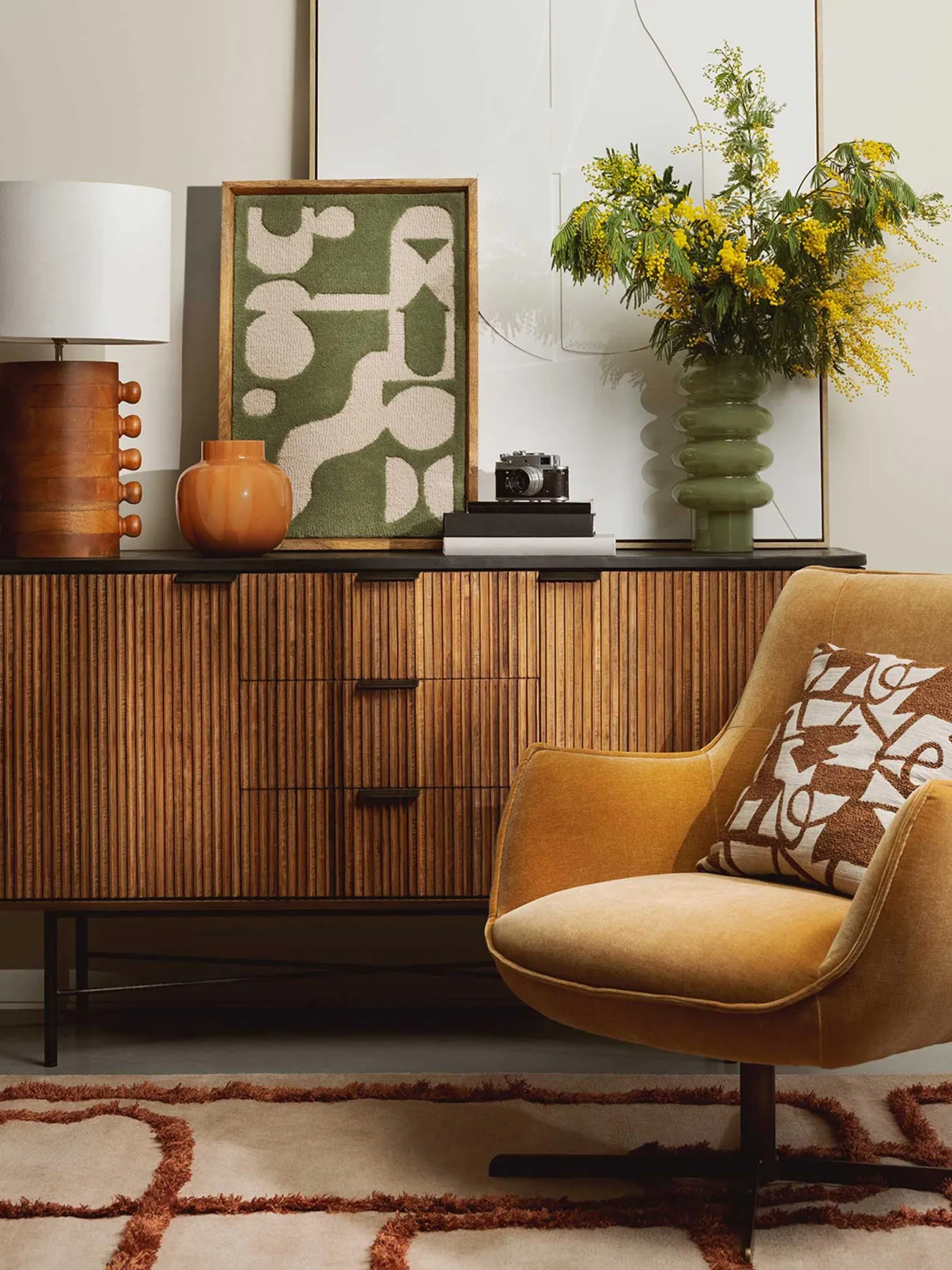 Swivel Armchair with Quilted Design - Orange