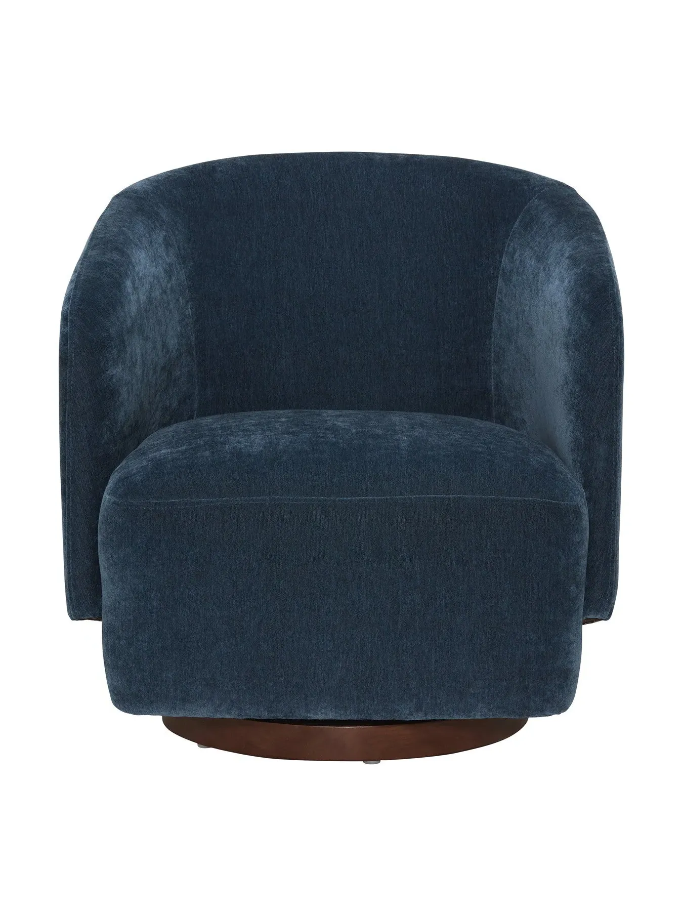 Swivel Armchair with Wooden Base - Blue, Velvet