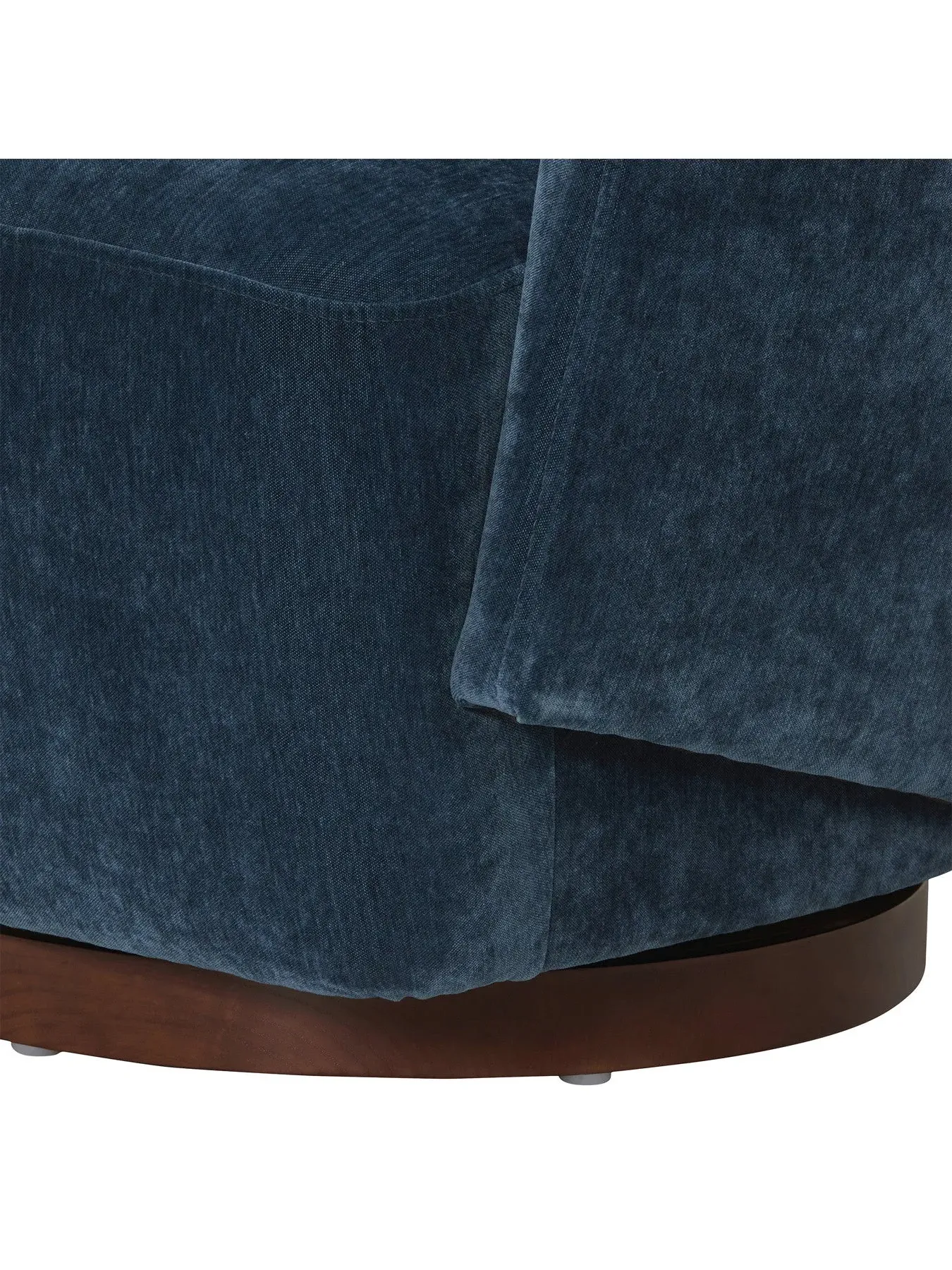 Swivel Armchair with Wooden Base - Blue, Velvet