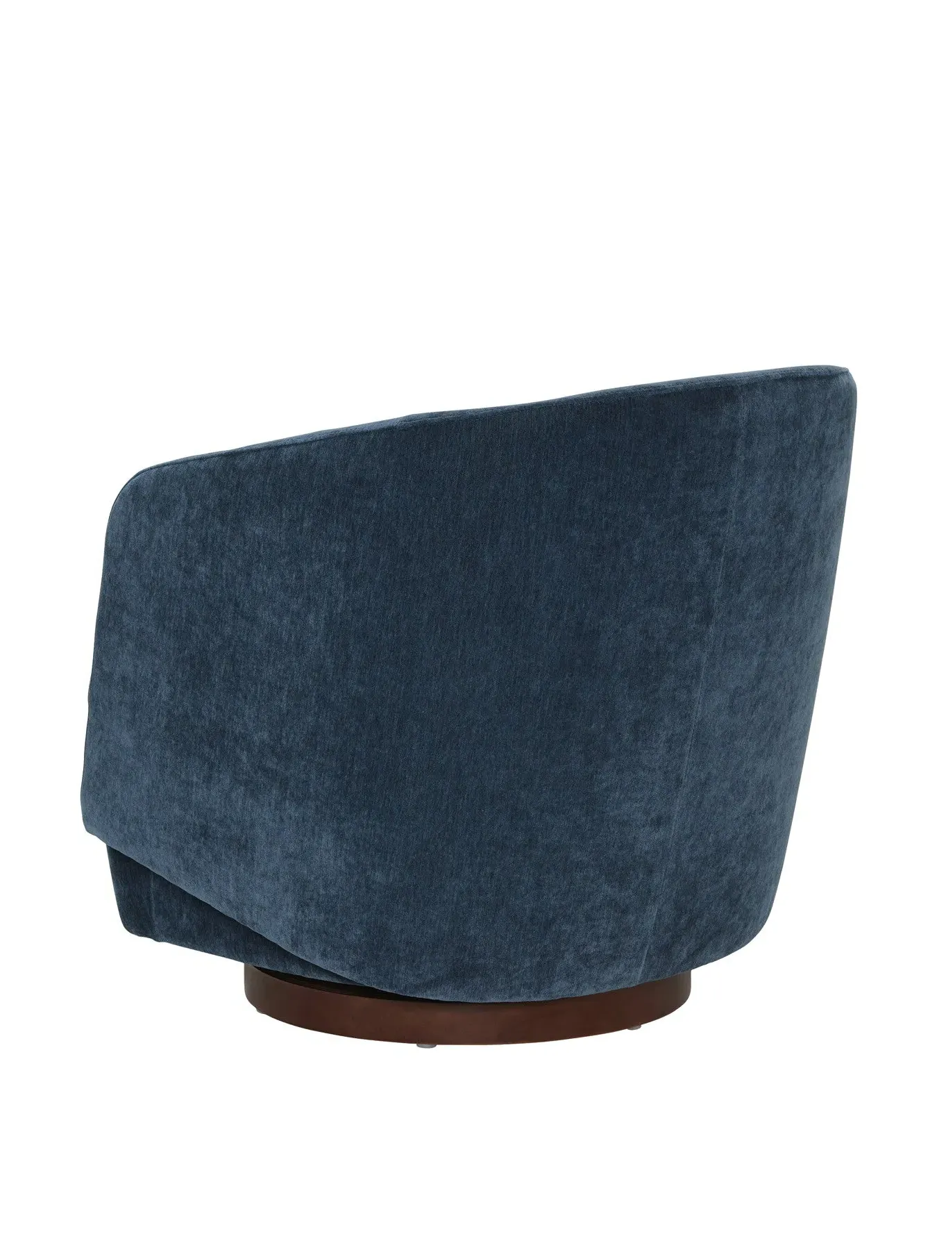 Swivel Armchair with Wooden Base - Blue, Velvet
