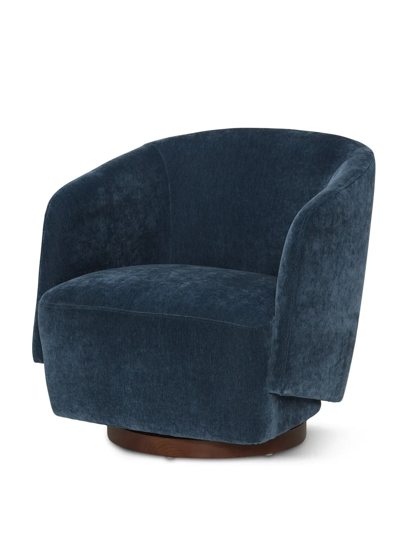 Swivel Armchair with Wooden Base - Blue, Velvet image