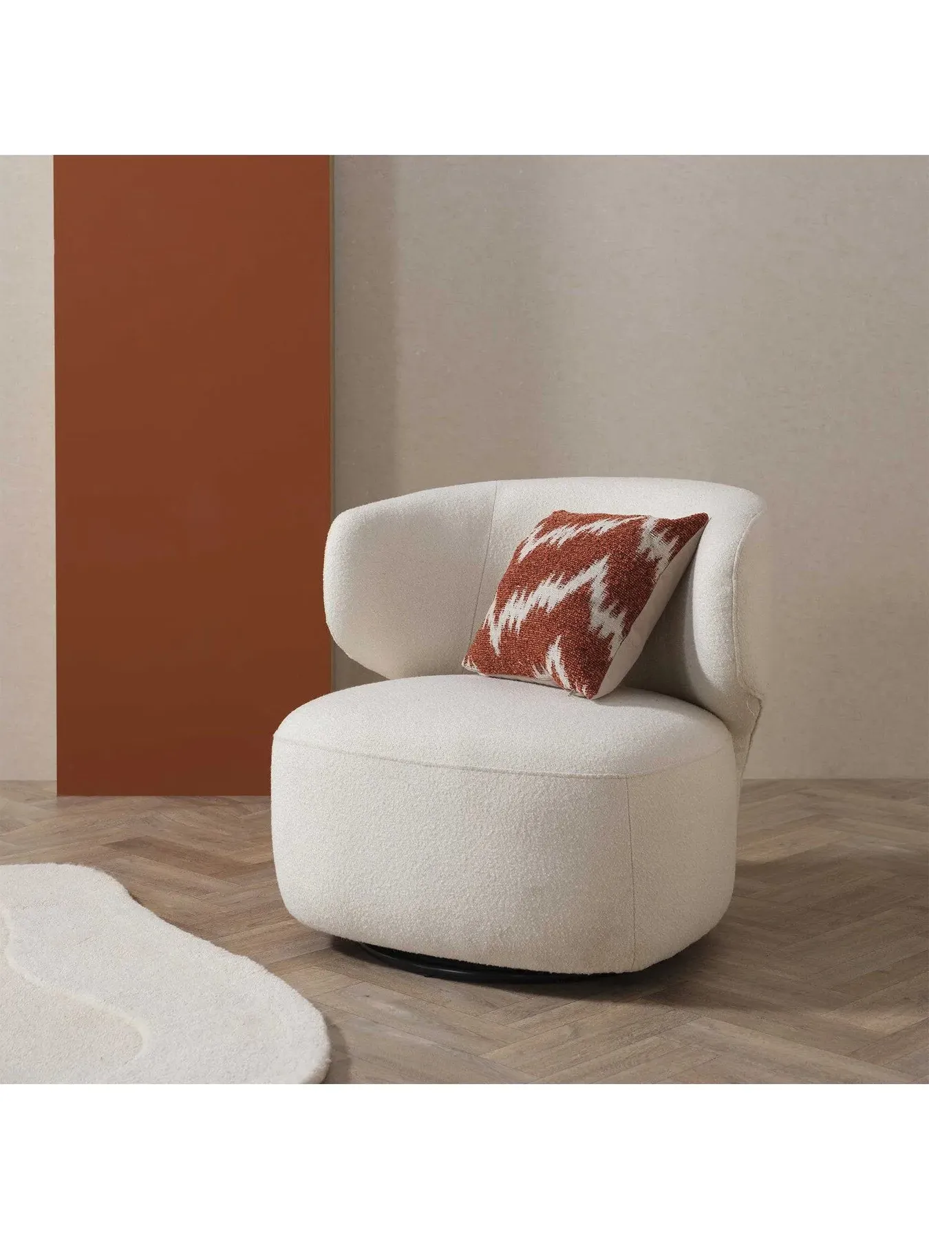 Swivel Chair with Fixed Cushion - Ivory, Wool
