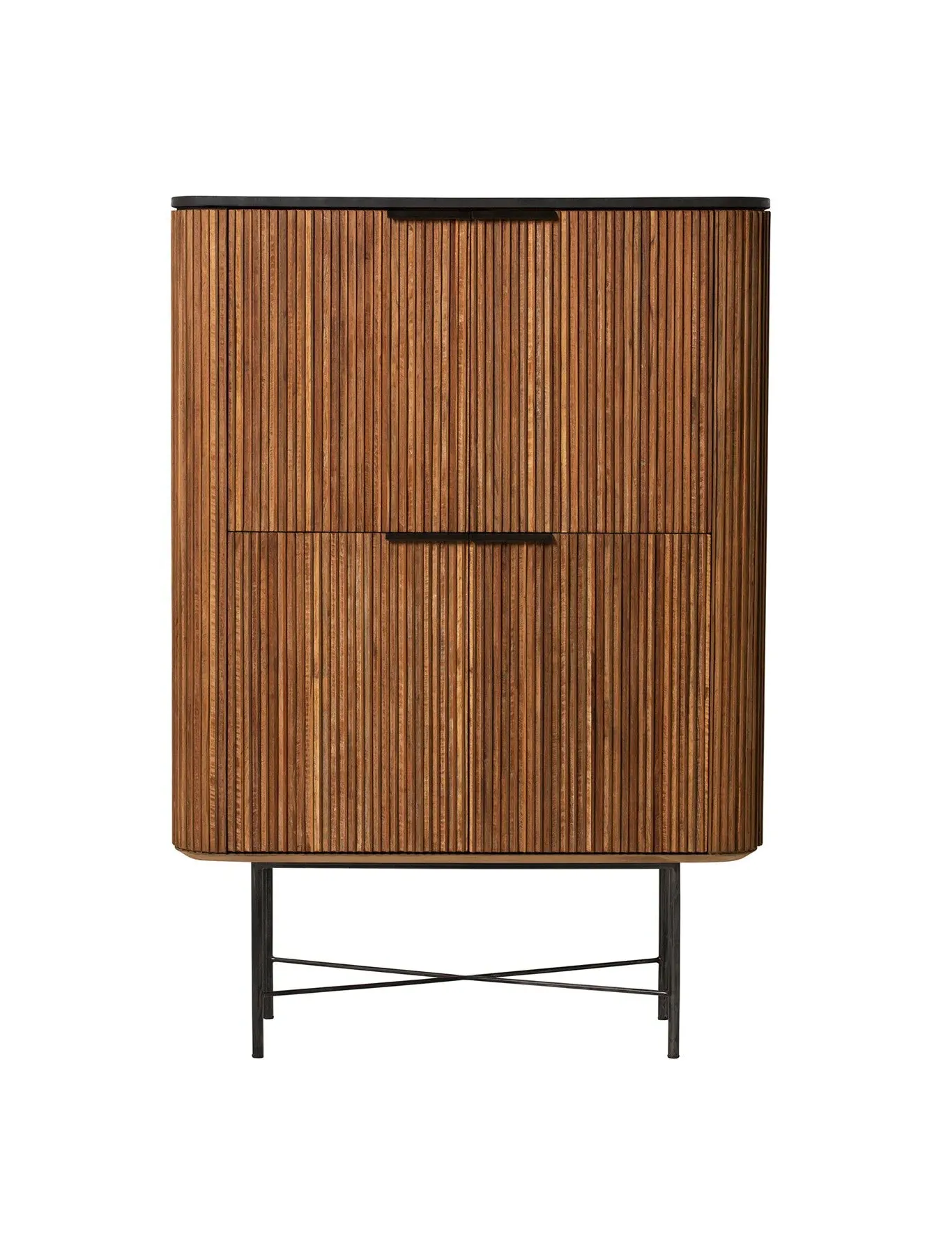 Tall Cabinet with Fluted Design - Brown, Teak