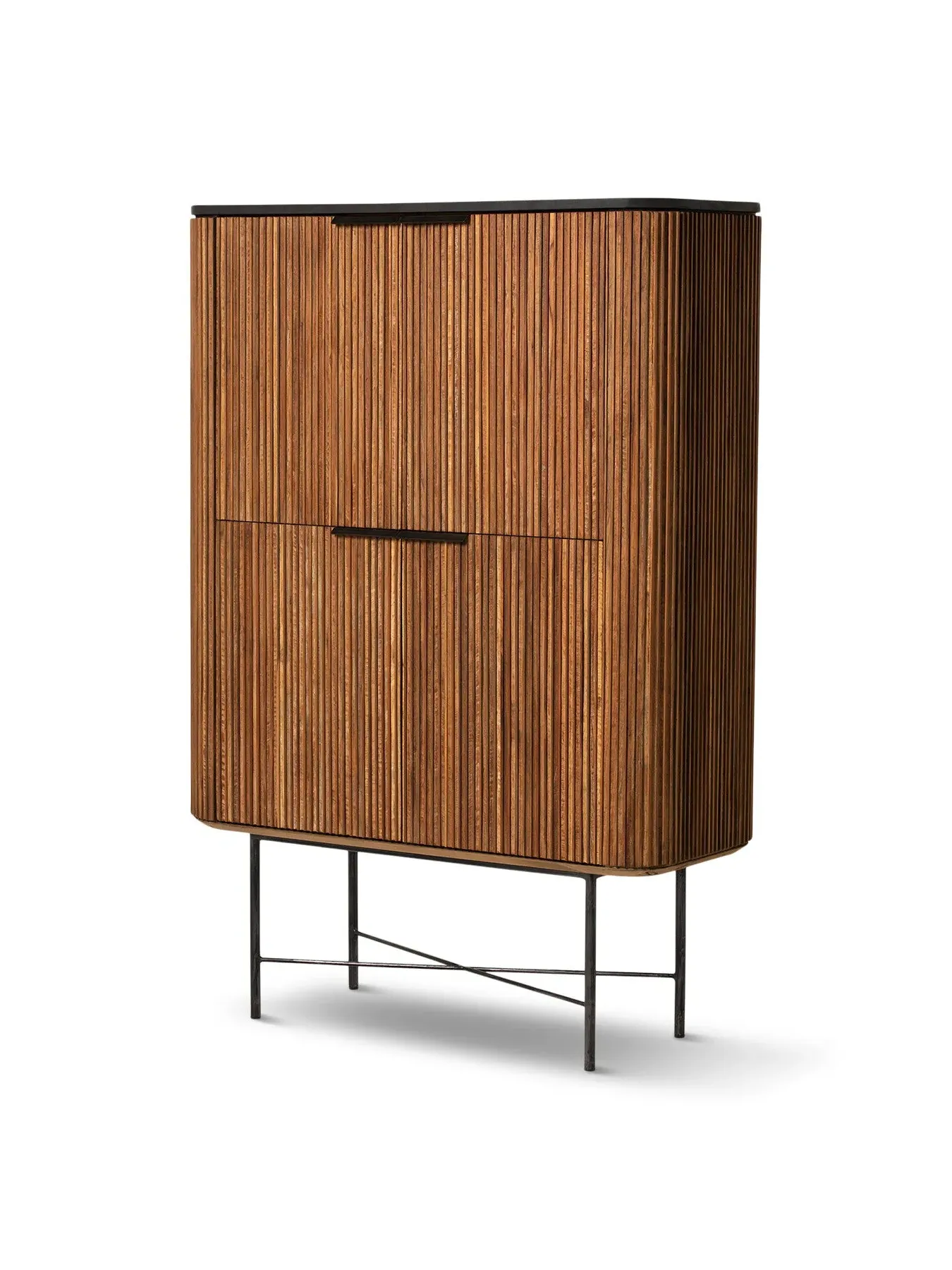 Tall Cabinet with Fluted Design - Brown, Teak image