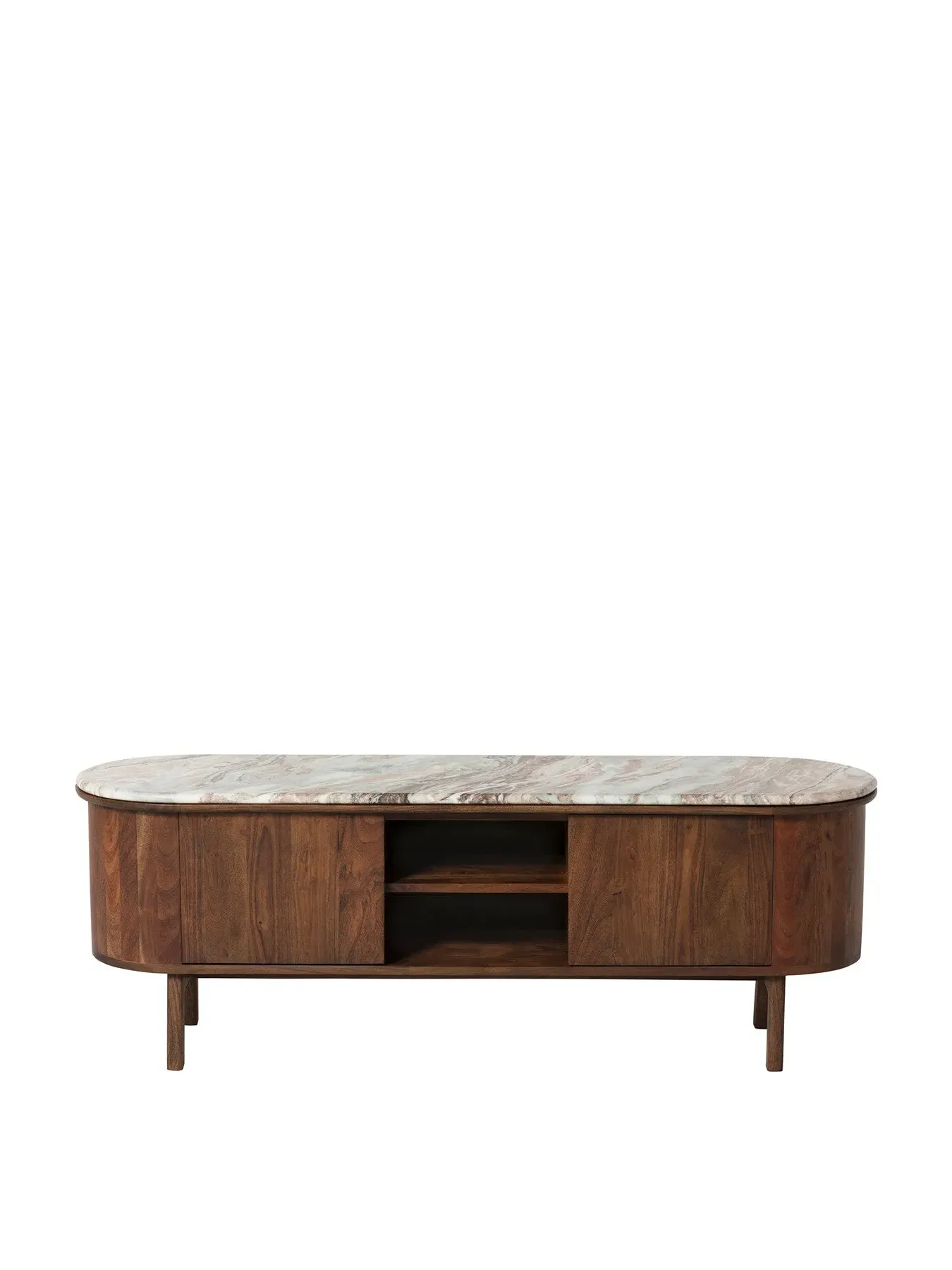TV Unit with Marble Top - Brown, Acacia Wood