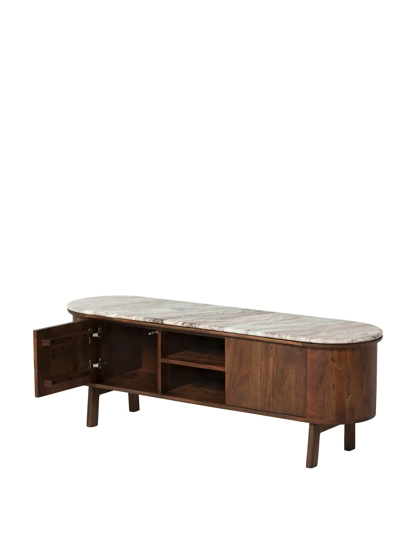 TV Unit with Marble Top - Brown, Acacia Wood