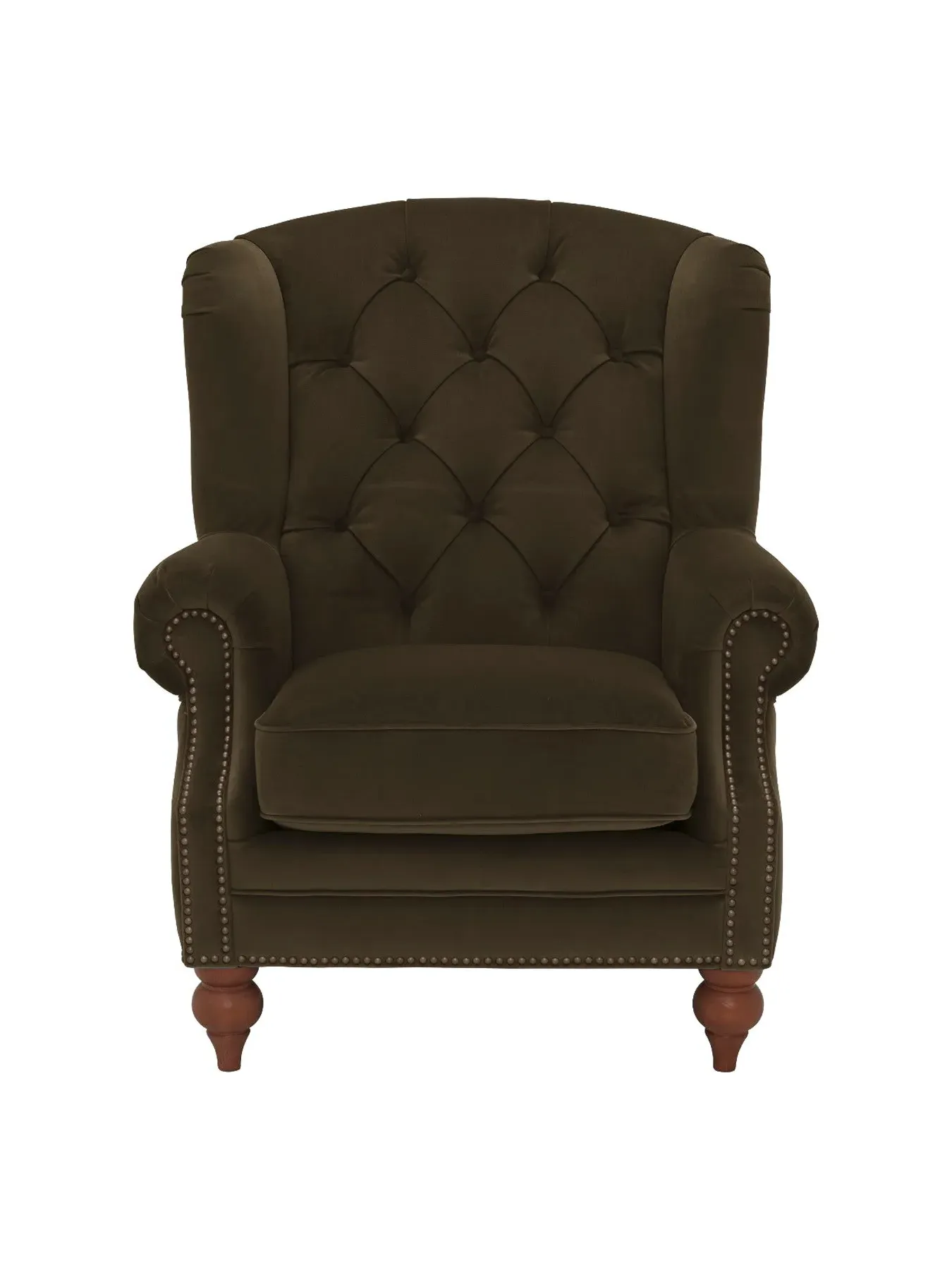 Wing Chair with Button Tufting - Green, Velvet