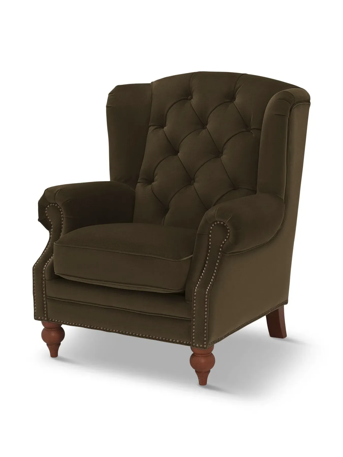 Wing Chair with Button Tufting - Green, Velvet image