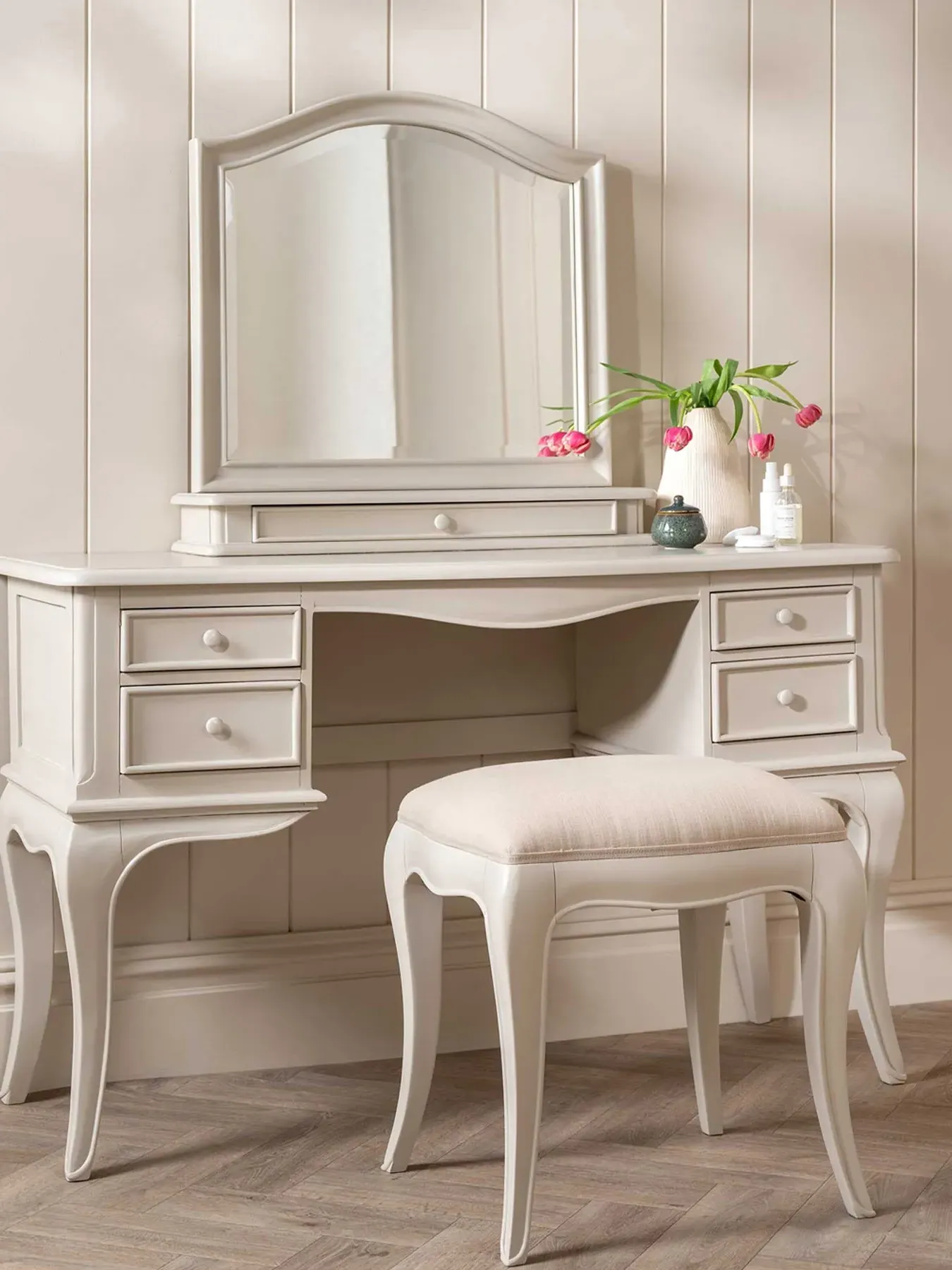 Wooden Stool with Fabric Seat - White