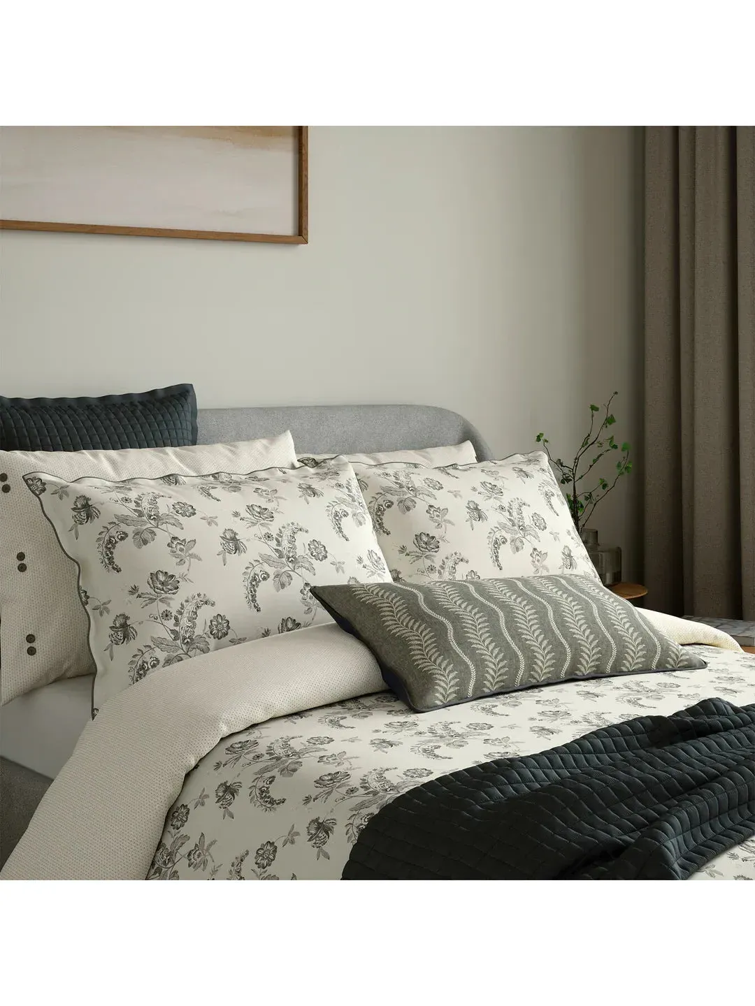 Bedding Set with Pillowcase - Charcoal, Cotton
