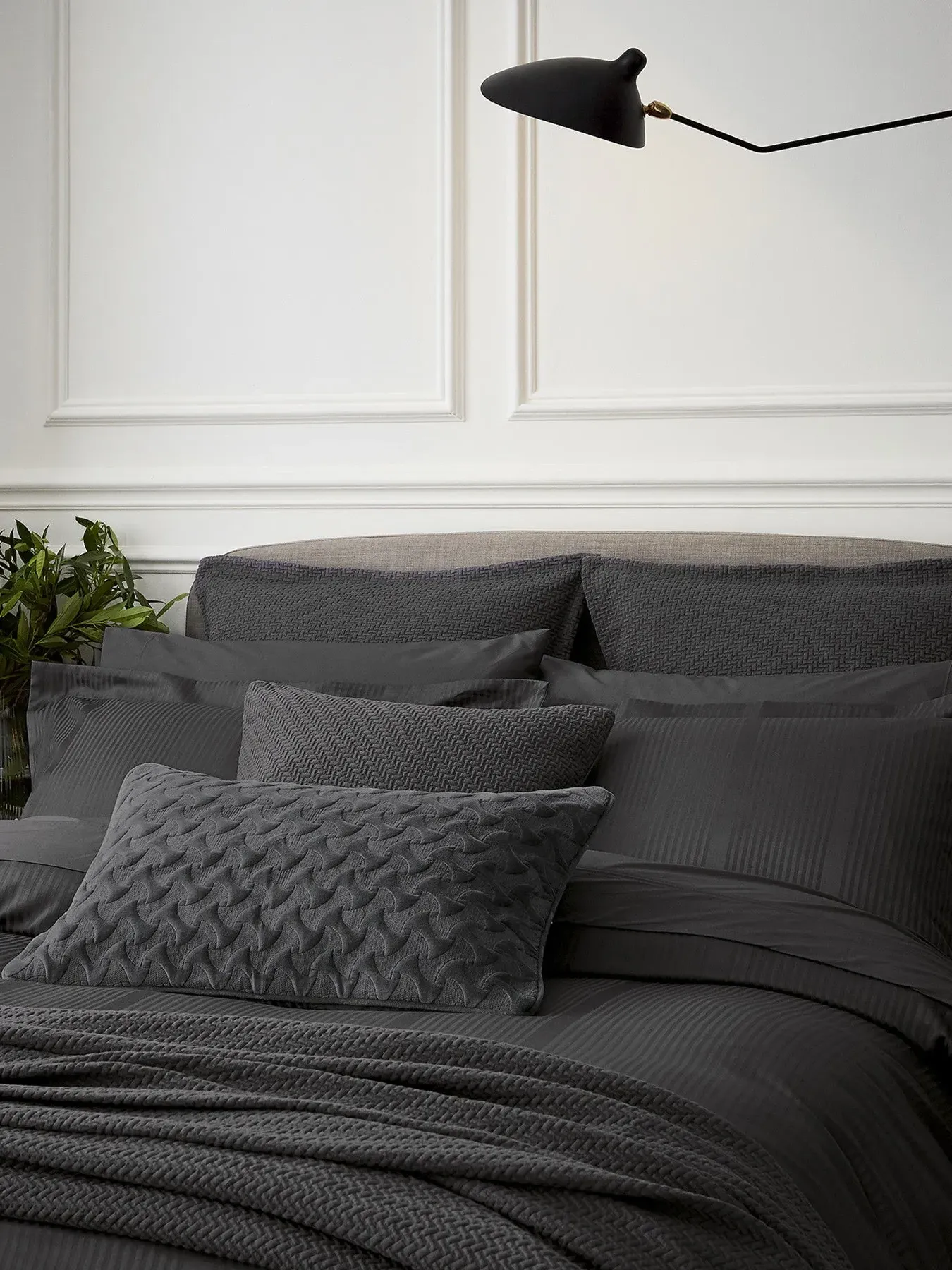 Single Duvet Cover with Herringbone - Charcoal, Cotton