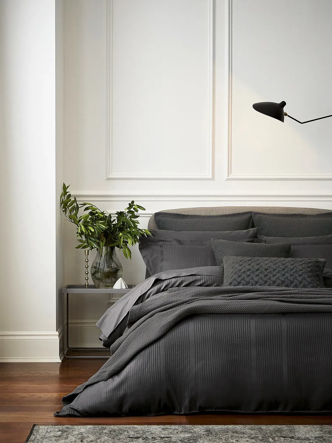 Single Duvet Cover with Herringbone - Charcoal, Cotton image