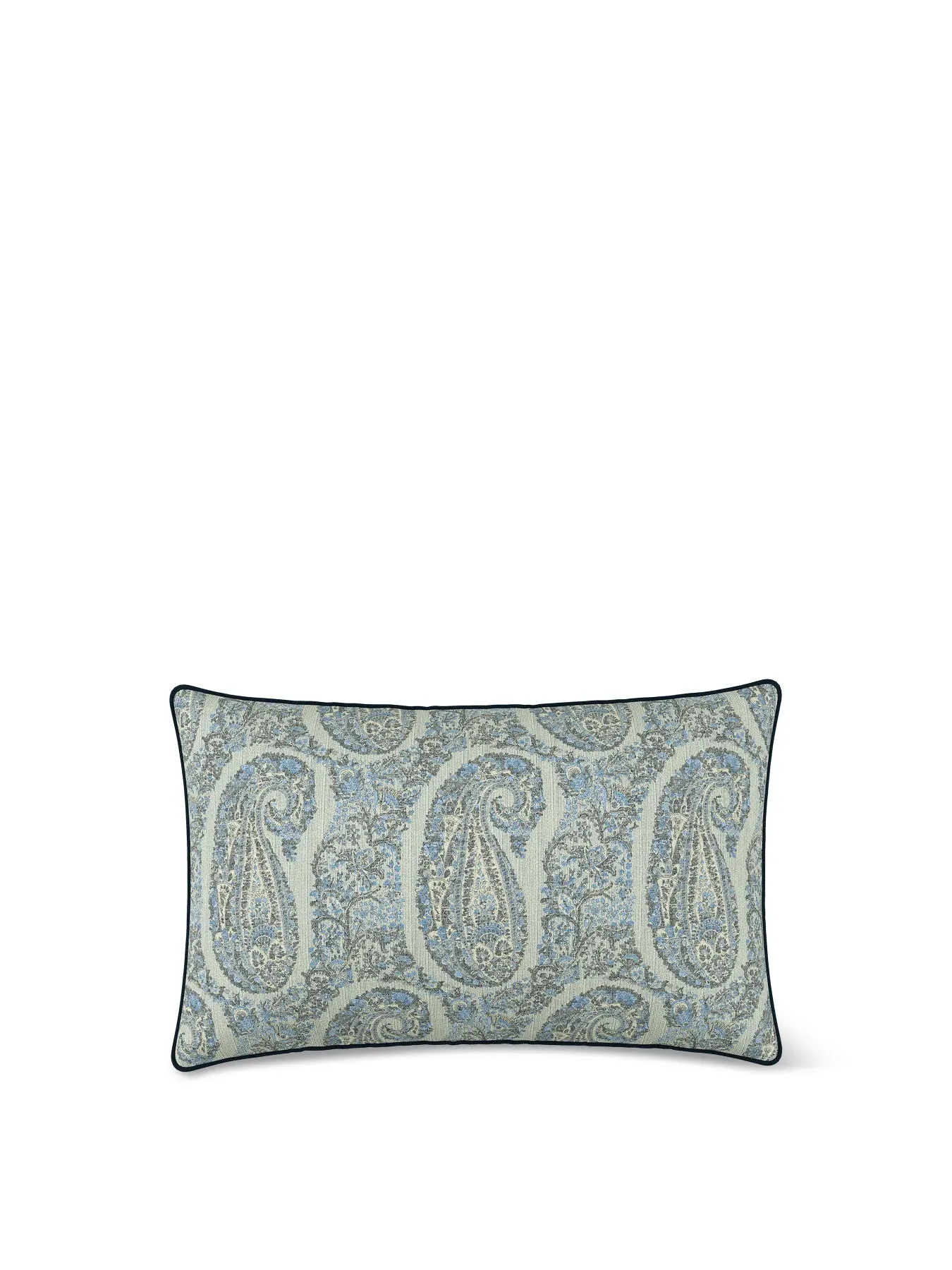 Floral Cushion with Stripe Reverse - Blue, Fabric image